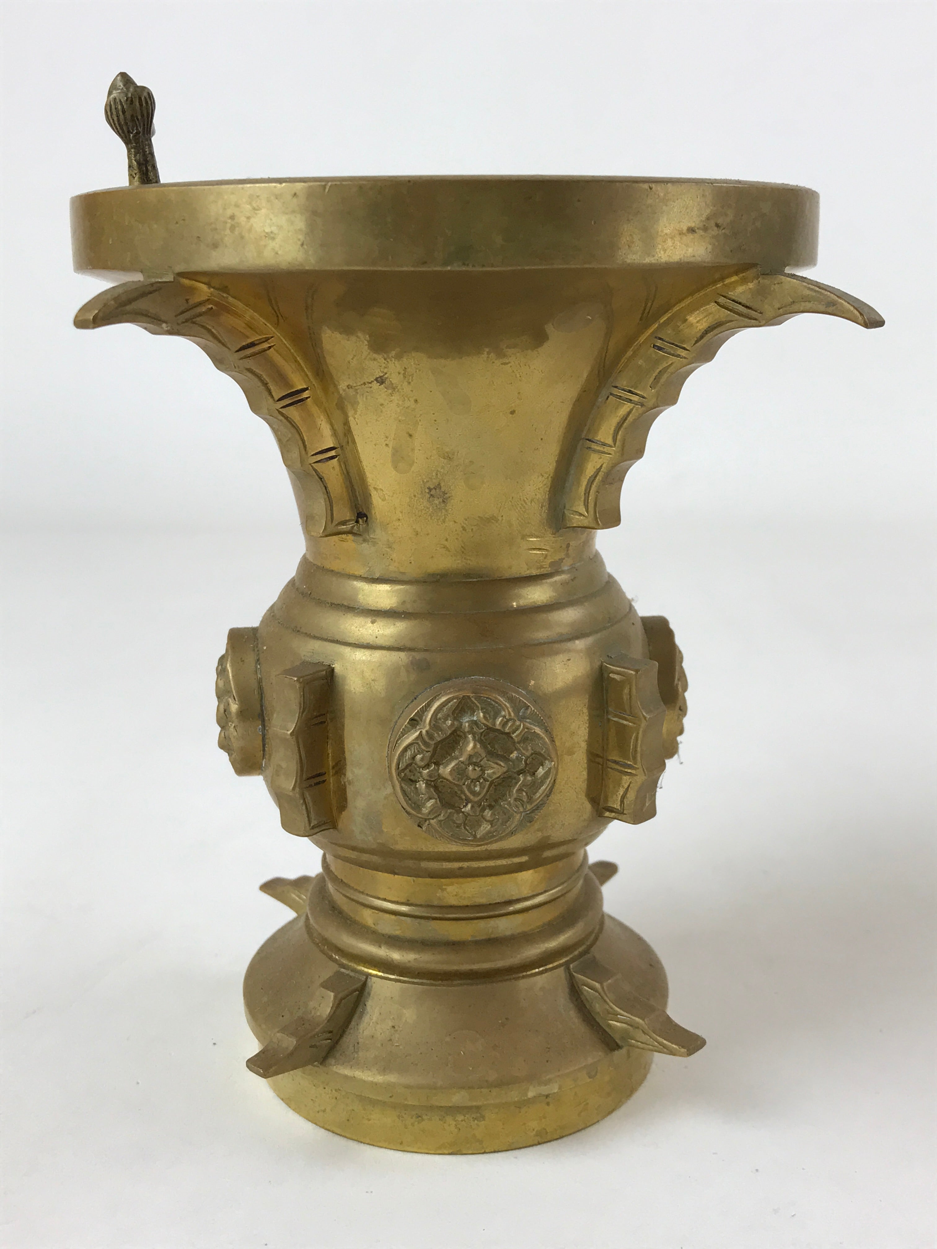 Japanese Buddhist Altar Fitting Brass Flower Vase Vtg Insert Butsugu Gold BA215