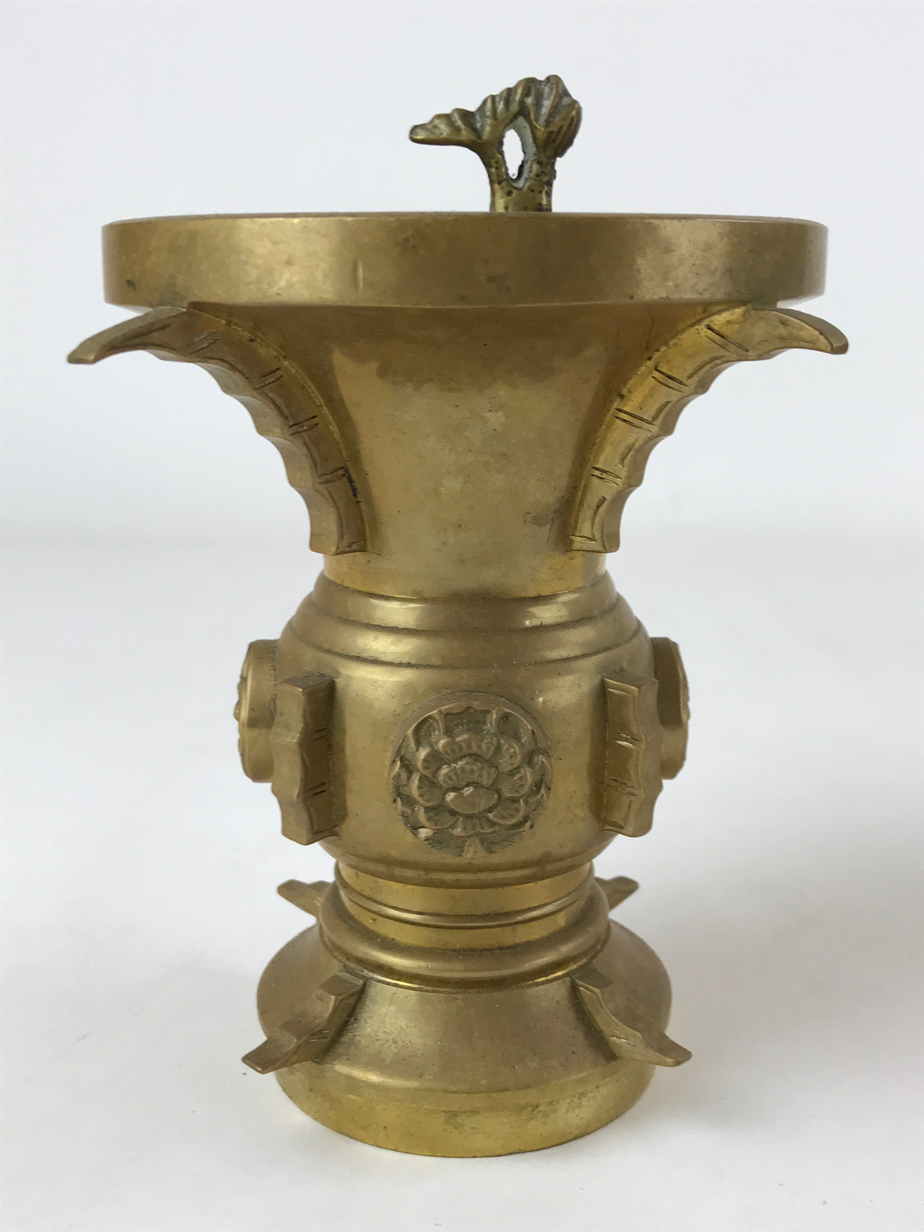 Japanese Buddhist Altar Fitting Brass Flower Vase Vtg Insert Butsugu Gold BA215