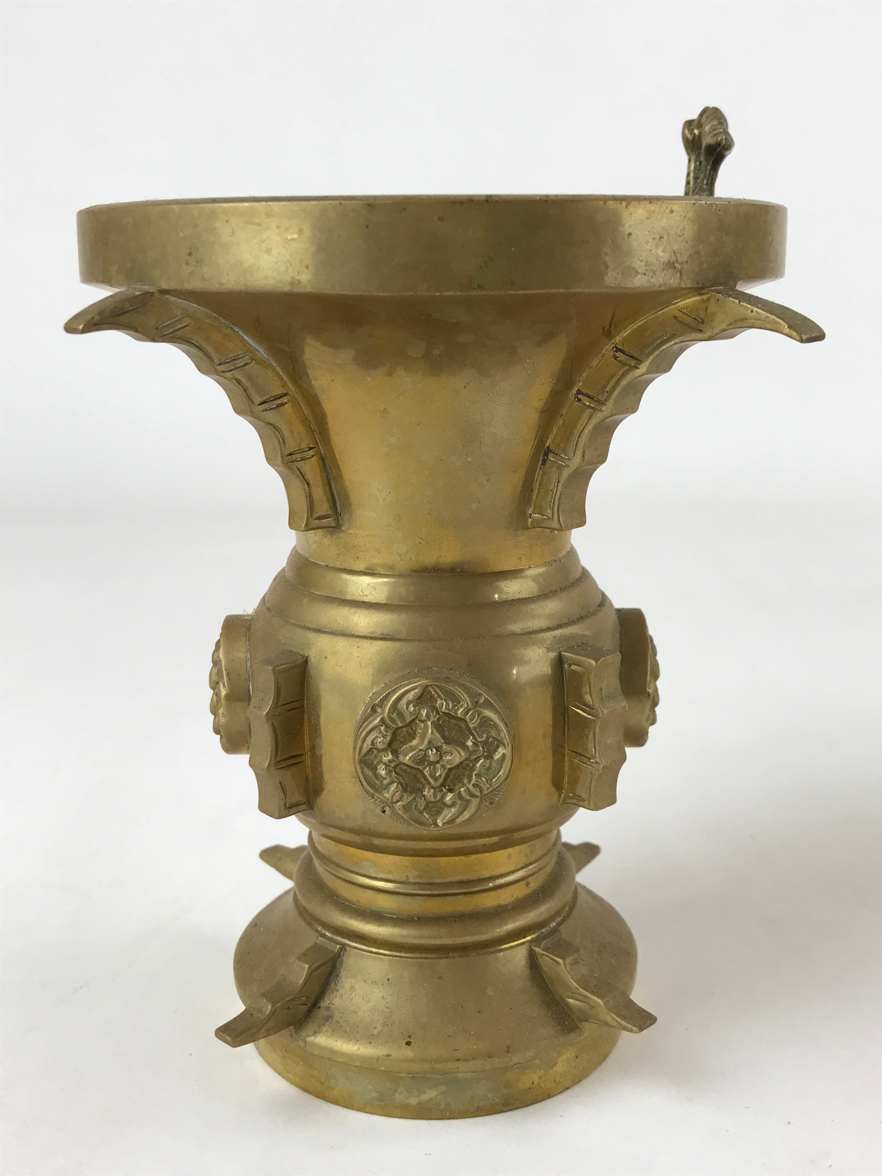 Japanese Buddhist Altar Fitting Brass Flower Vase Vtg Insert Butsugu Gold BA215