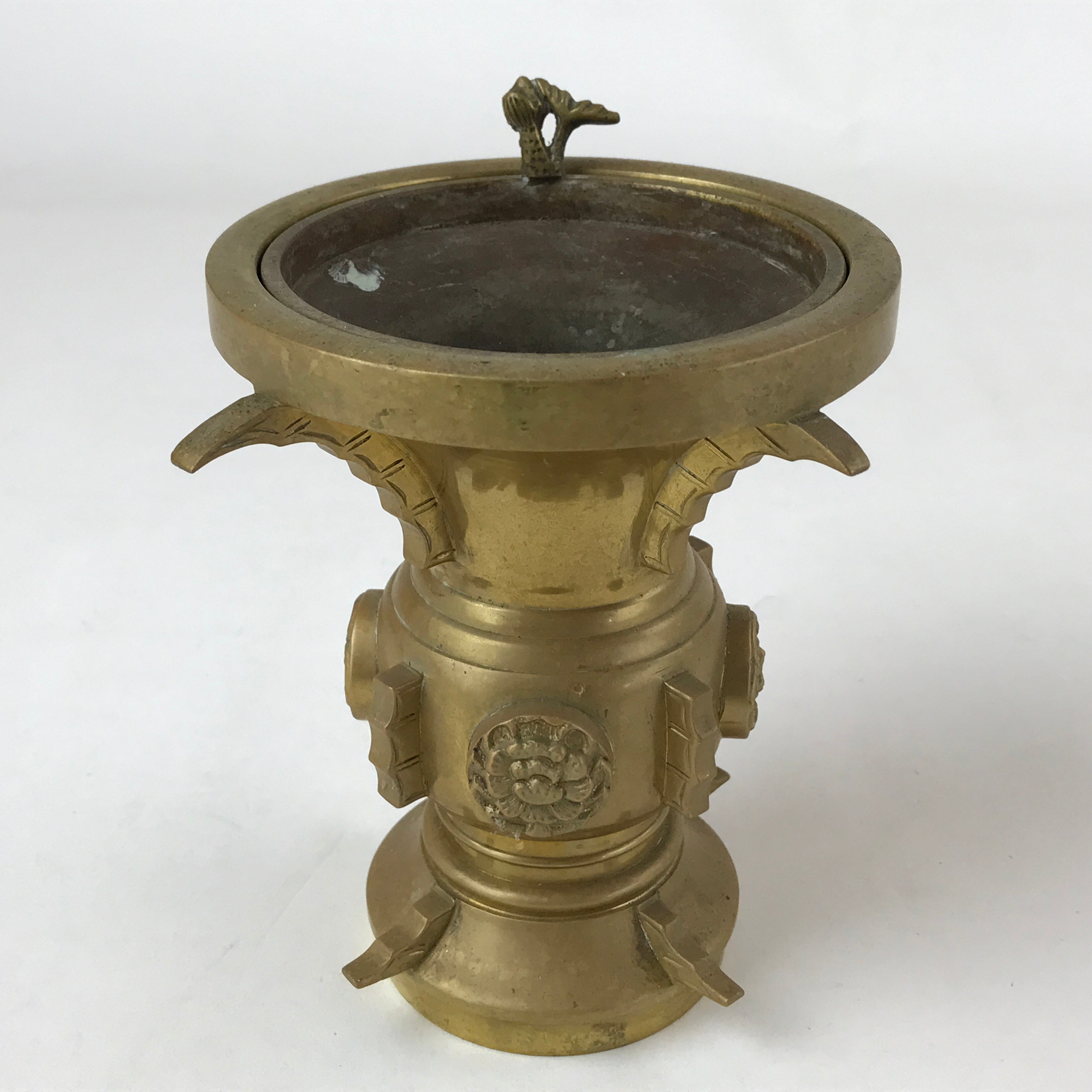Japanese Buddhist Altar Fitting Brass Flower Vase Vtg Insert Butsugu Gold BA215