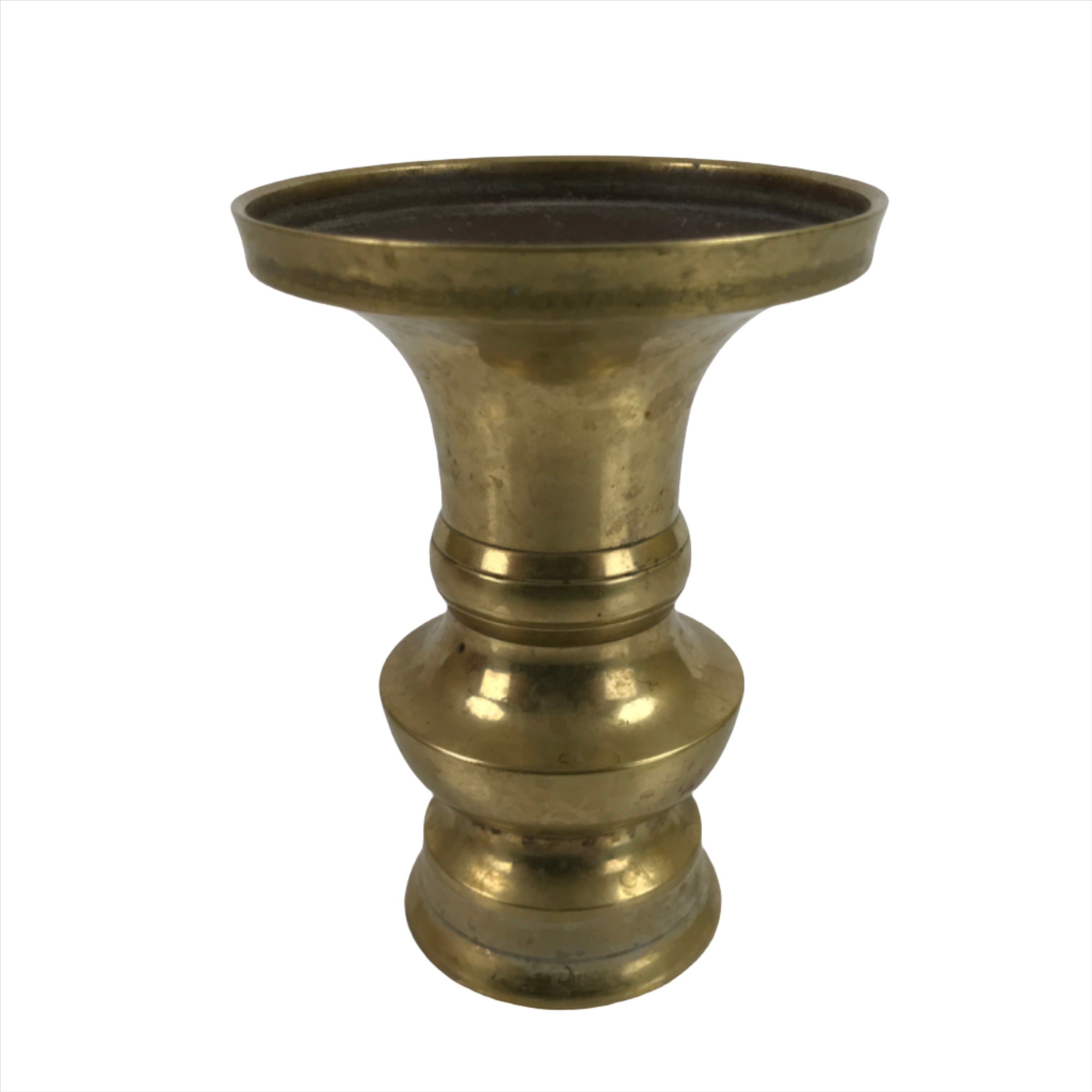 Japanese Buddhist Altar Fitting Brass Flower Vase Vtg Large Hanatate Gold BA329