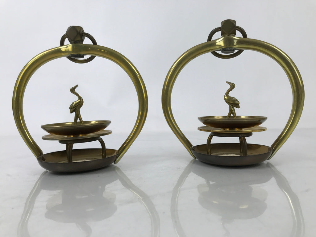 Japanese Buddhist Altar Fitting Brass Hanging Lantern Rinto Crane Butsudan BA484