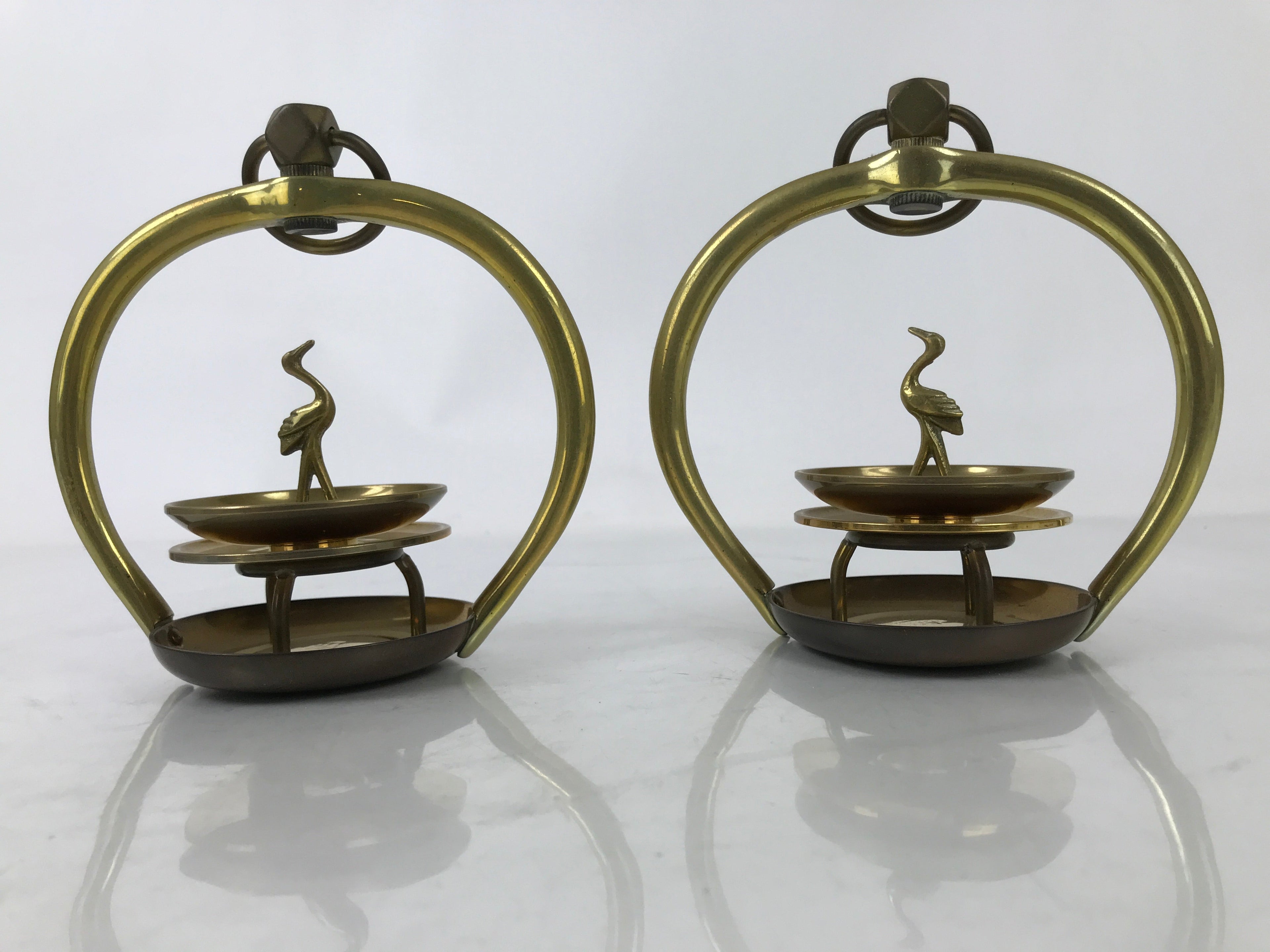 Japanese Buddhist Altar Fitting Brass Hanging Lantern Rinto Crane Butsudan BA484