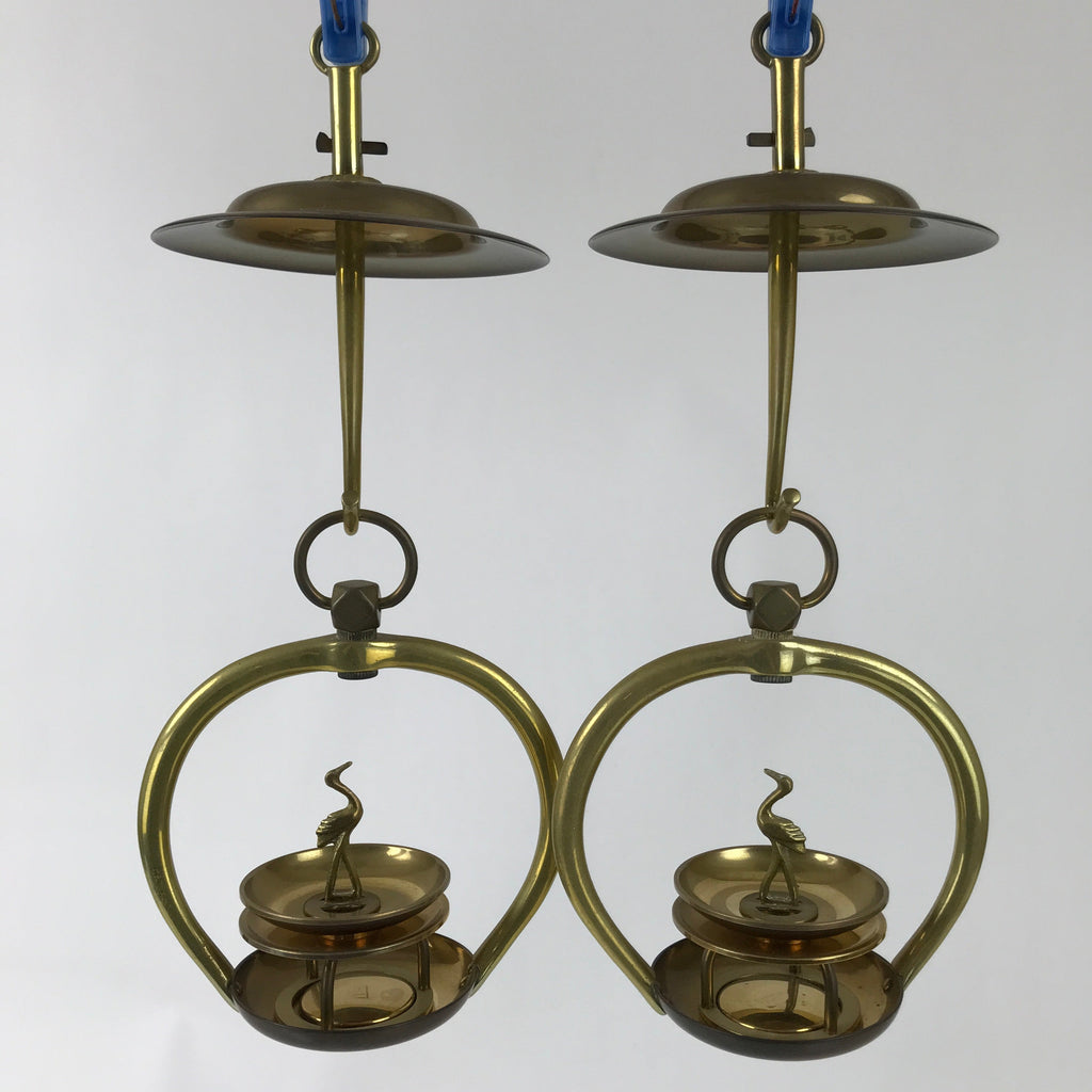 Japanese Buddhist Altar Fitting Brass Hanging Lantern Rinto Crane Butsudan BA484