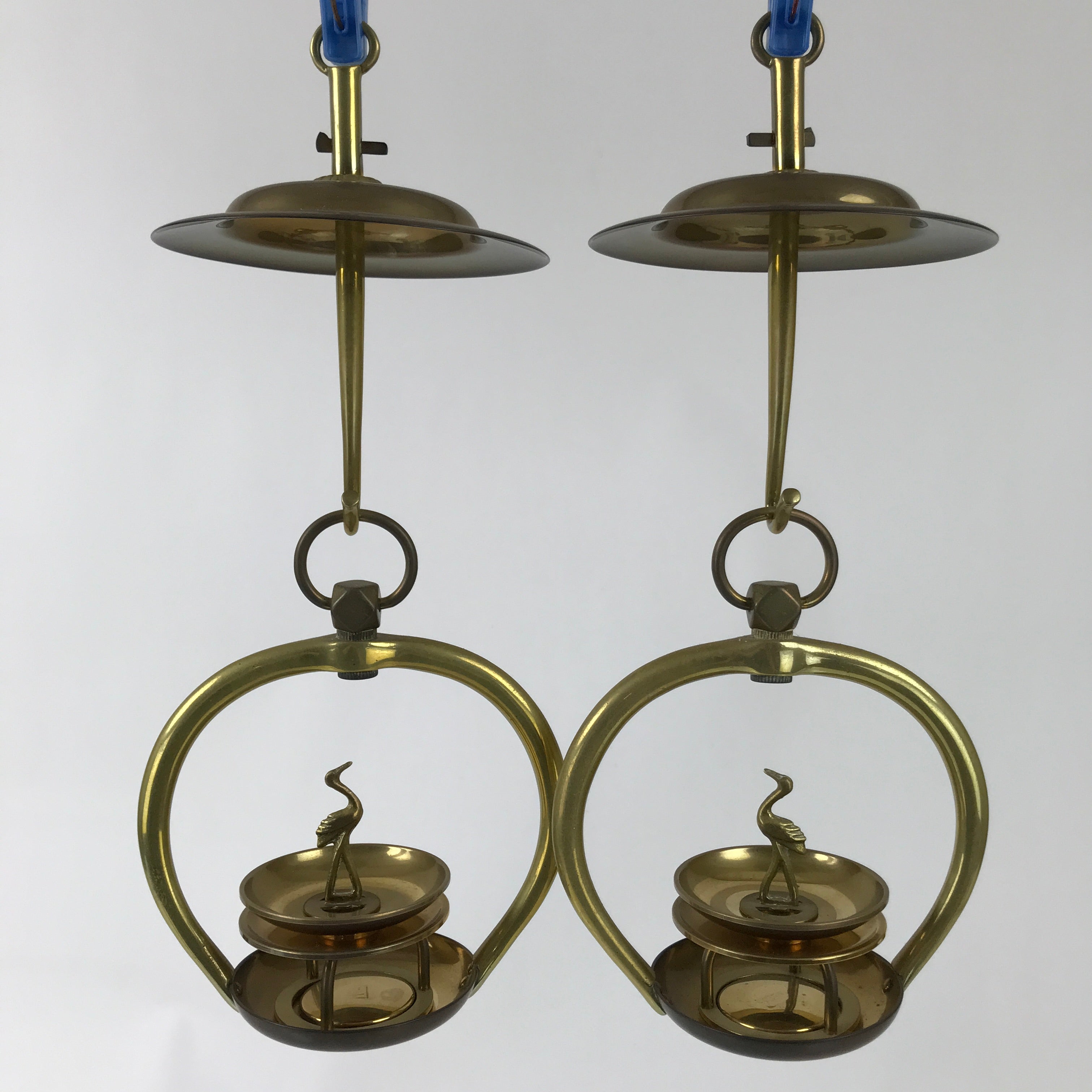 Japanese Buddhist Altar Fitting Brass Hanging Lantern Rinto Crane Butsudan BA484