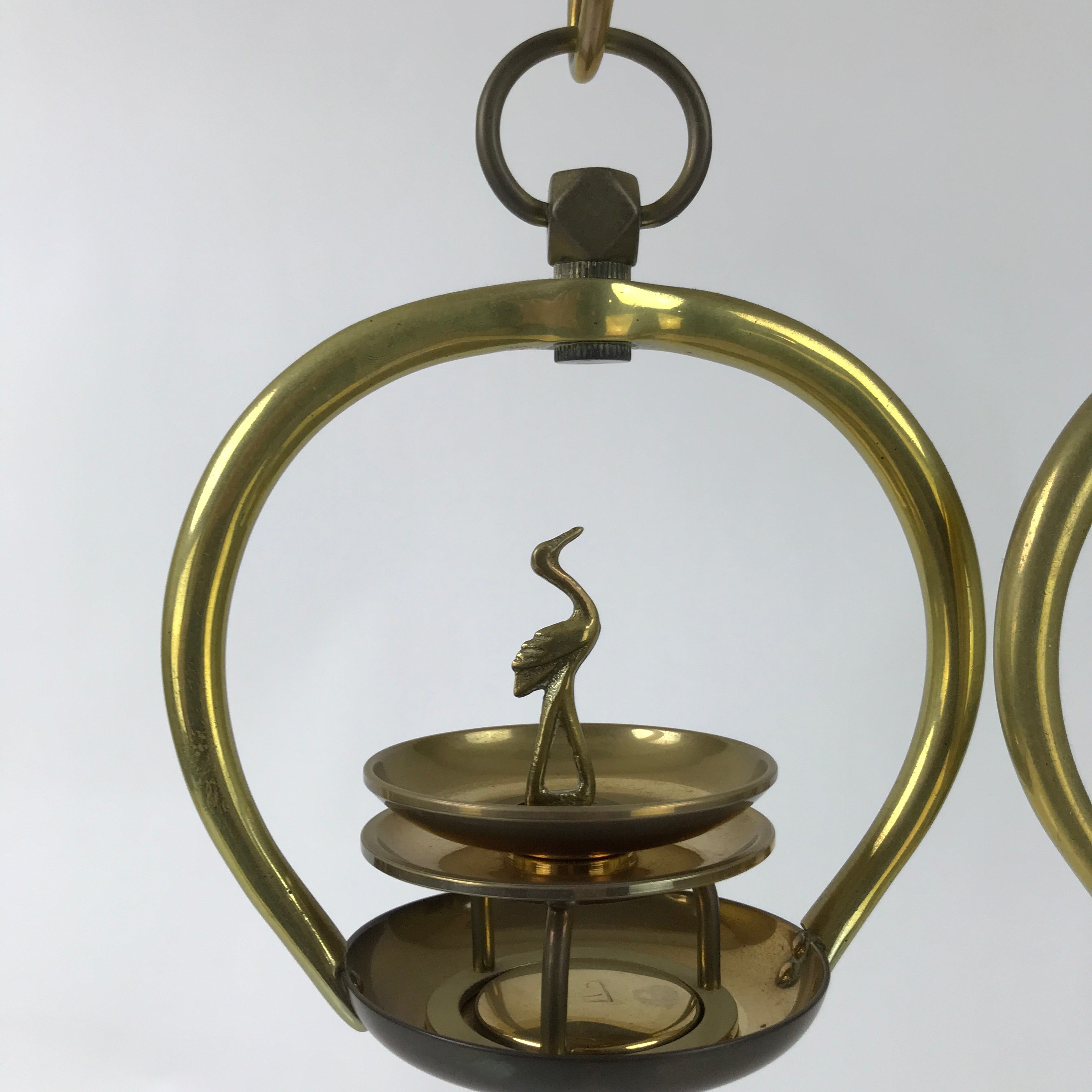 Japanese Buddhist Altar Fitting Brass Hanging Lantern Rinto Crane Butsudan BA484