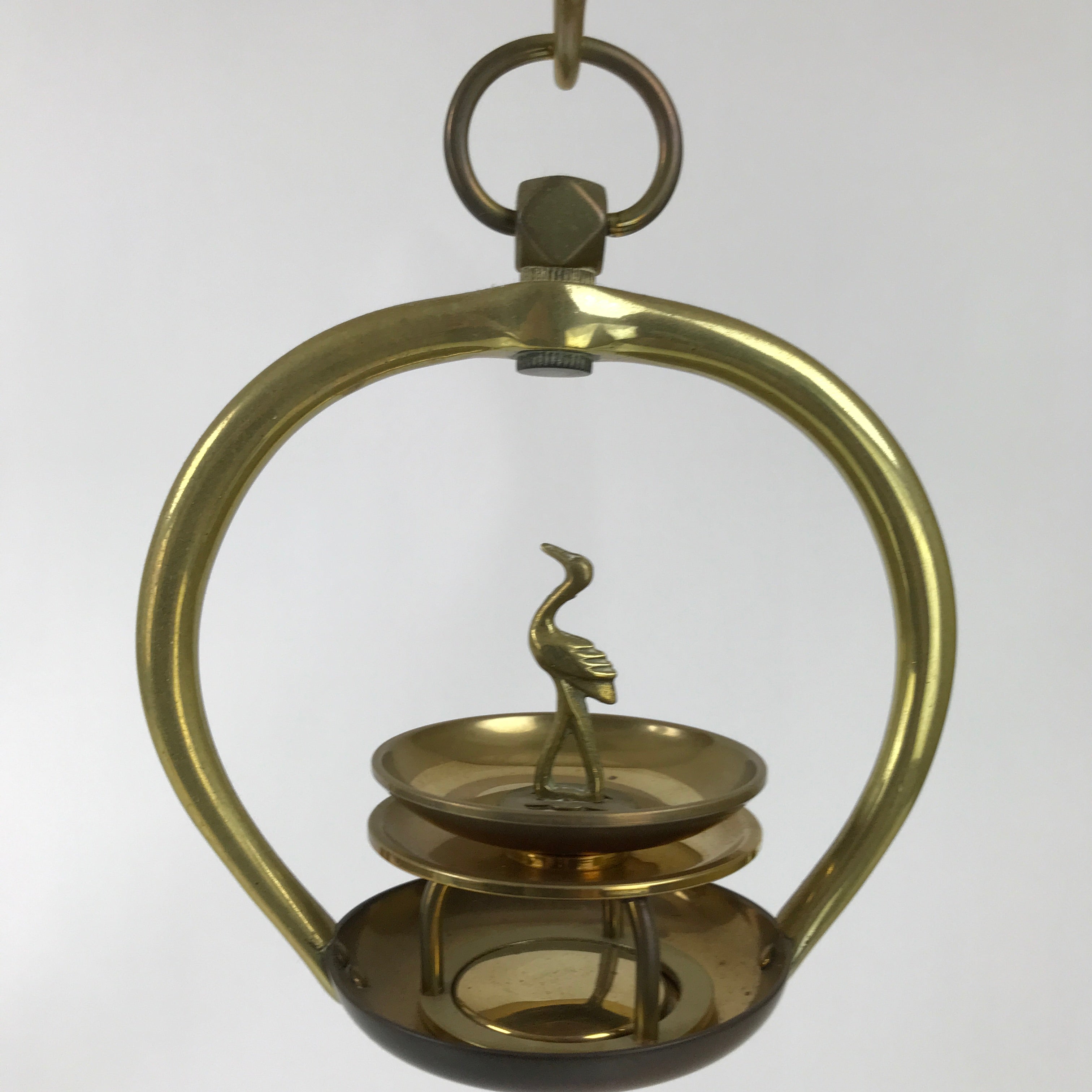 Japanese Buddhist Altar Fitting Brass Hanging Lantern Rinto Crane Butsudan BA484