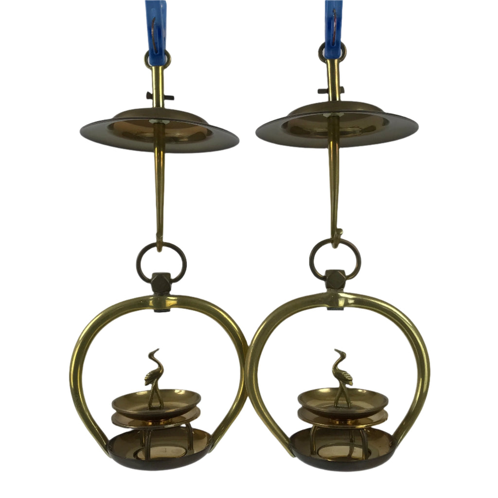 Japanese Buddhist Altar Fitting Brass Hanging Lantern Rinto Crane Butsudan BA484