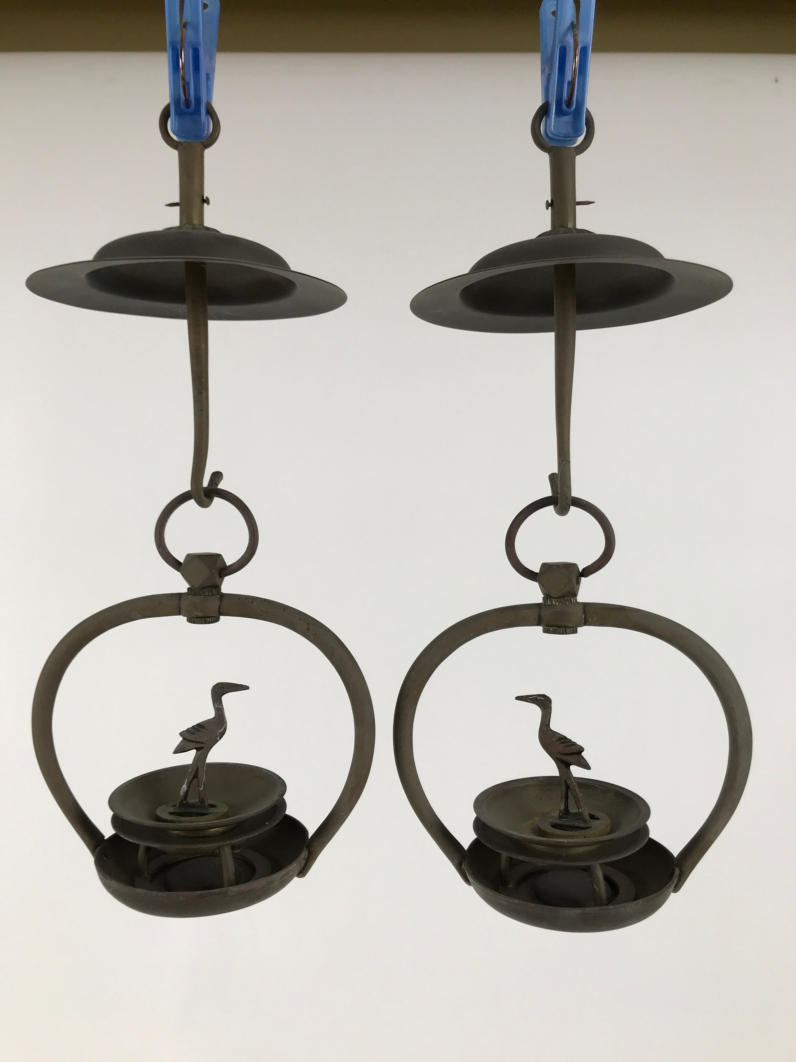 Japanese Buddhist Altar Fitting Brass Hanging Lantern Rinto Crane Butsudan BA693