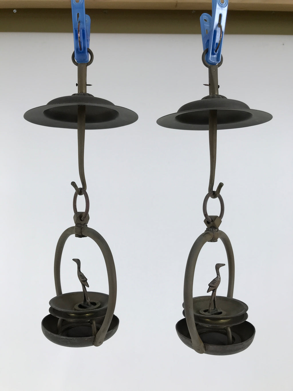 Japanese Buddhist Altar Fitting Brass Hanging Lantern Rinto Crane Butsudan BA693