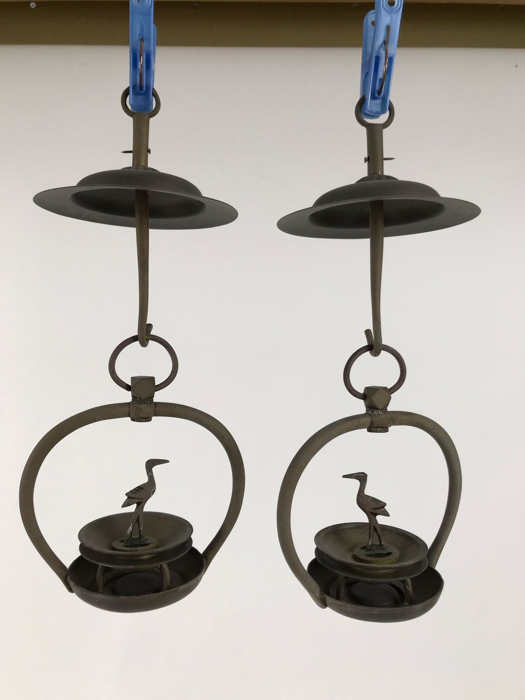 Japanese Buddhist Altar Fitting Brass Hanging Lantern Rinto Crane Butsudan BA693