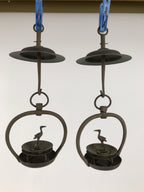 Japanese Buddhist Altar Fitting Brass Hanging Lantern Rinto Crane Butsudan BA693