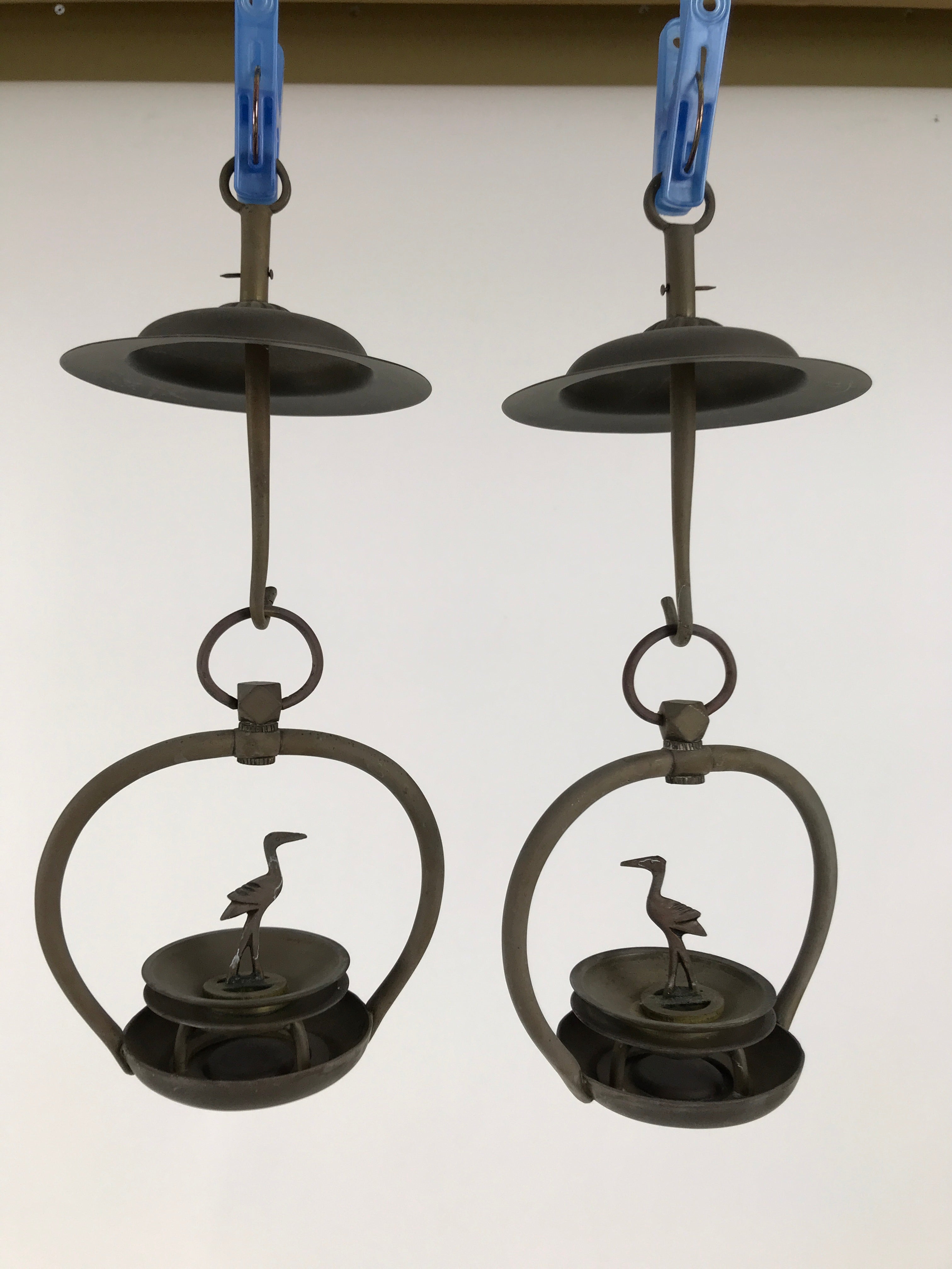 Japanese Buddhist Altar Fitting Brass Hanging Lantern Rinto Crane Butsudan BA693