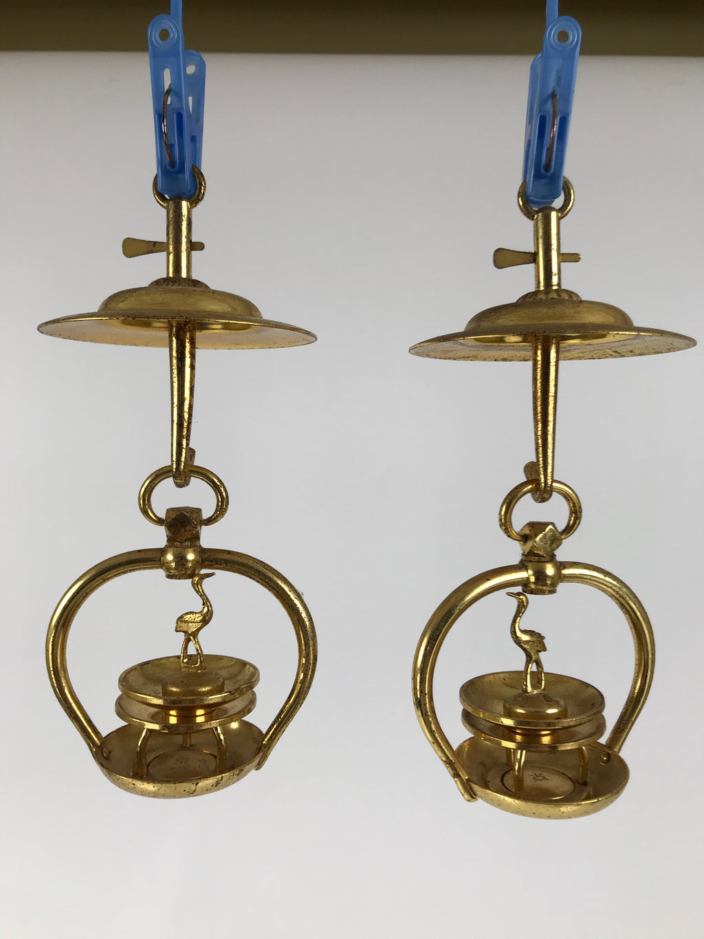 Japanese Buddhist Altar Fitting Brass Hanging Lantern Rinto Crane Butsudan BA694