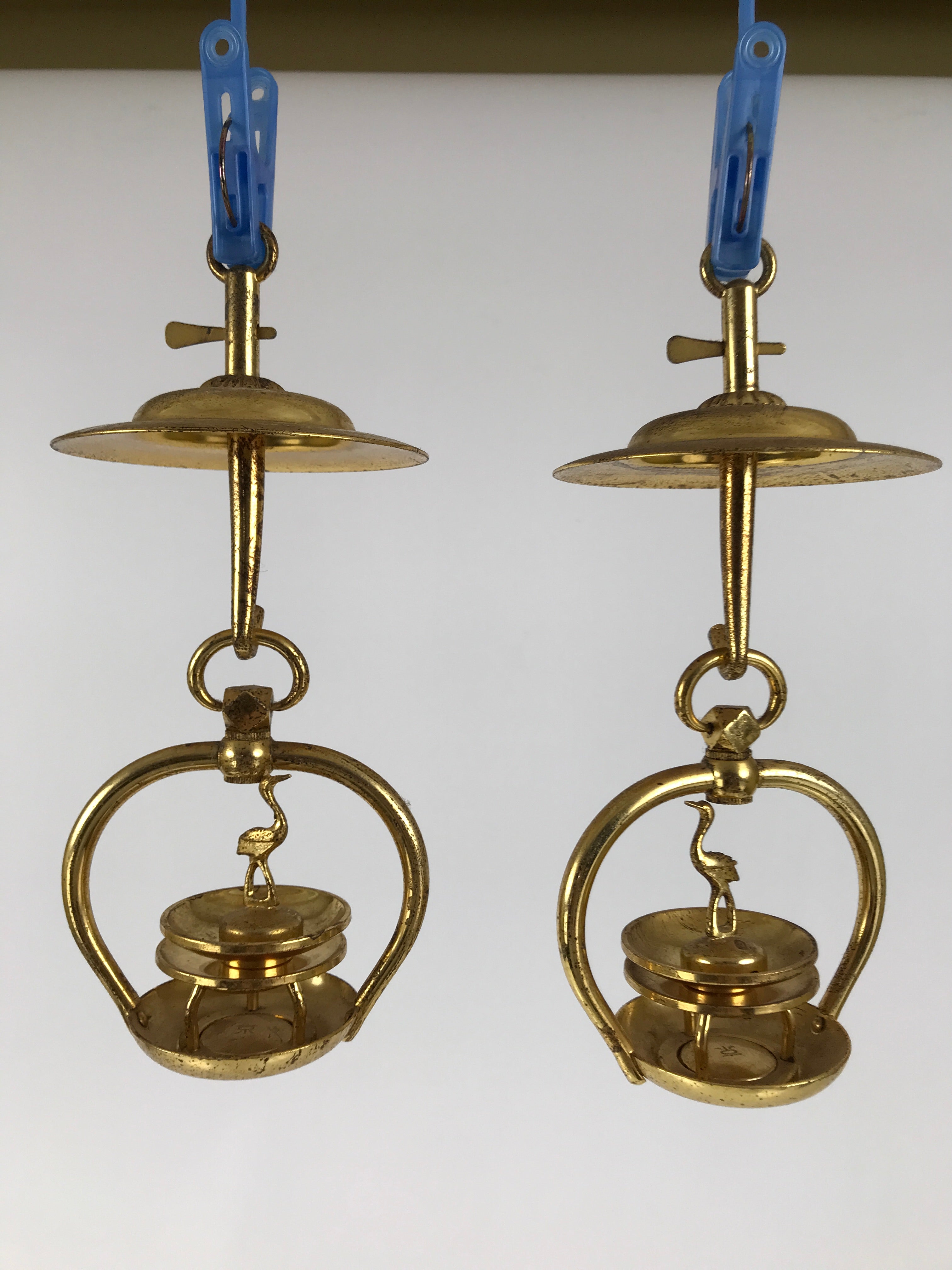 Japanese Buddhist Altar Fitting Brass Hanging Lantern Rinto Crane Butsudan BA694