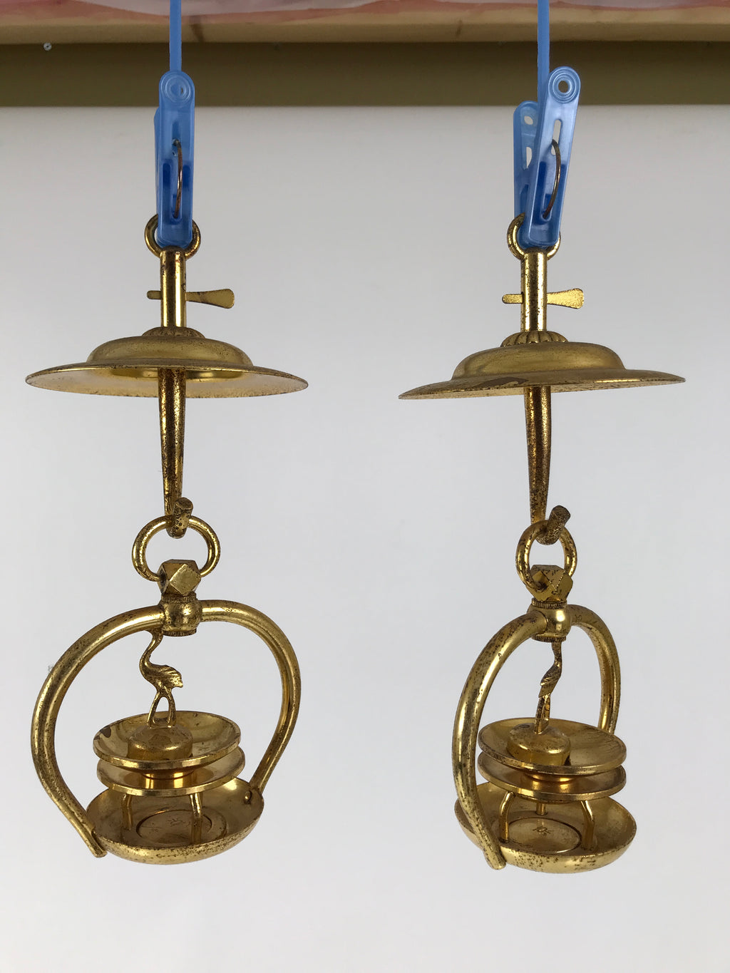 Japanese Buddhist Altar Fitting Brass Hanging Lantern Rinto Crane Butsudan BA694