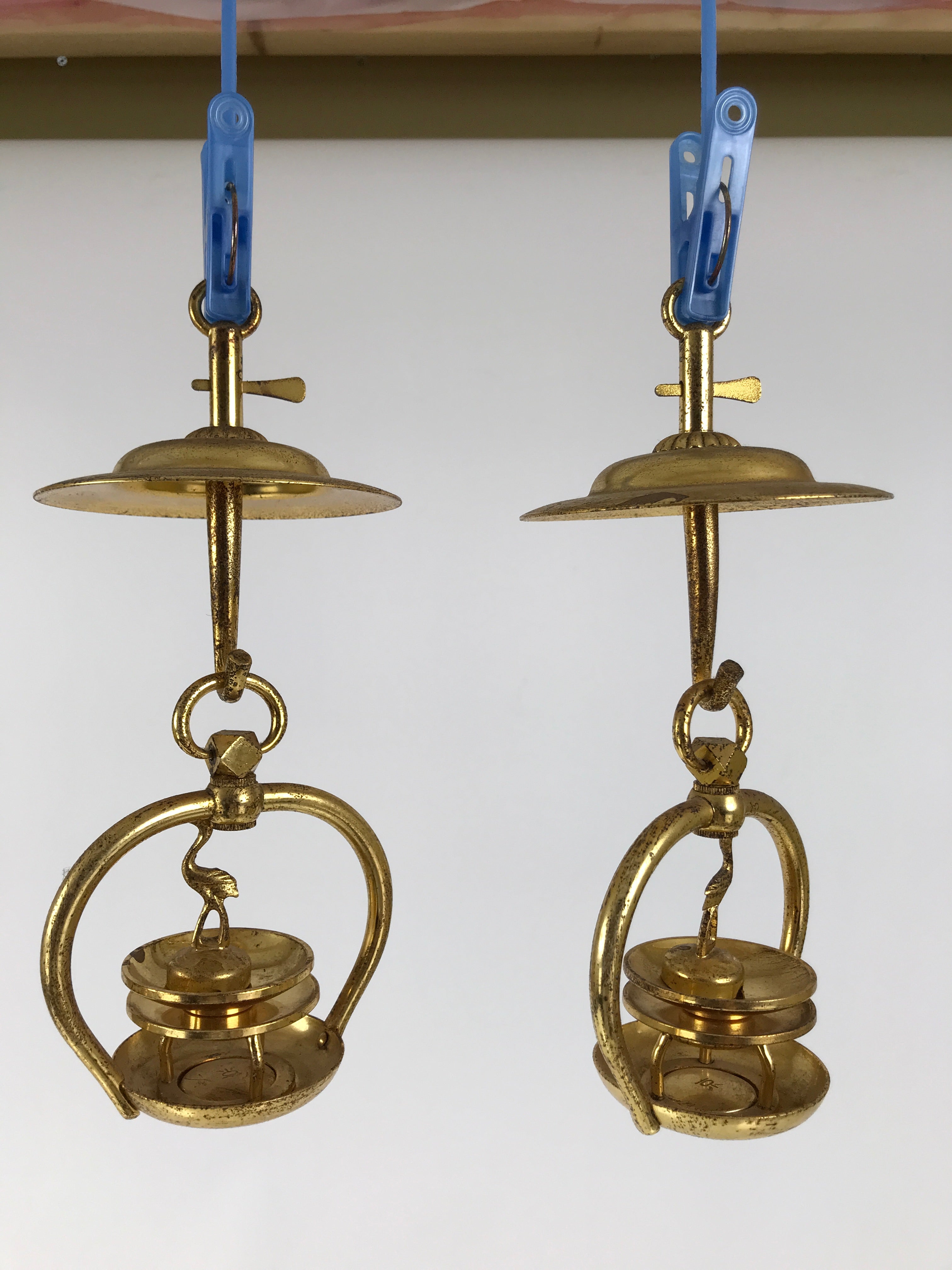 Japanese Buddhist Altar Fitting Brass Hanging Lantern Rinto Crane Butsudan BA694