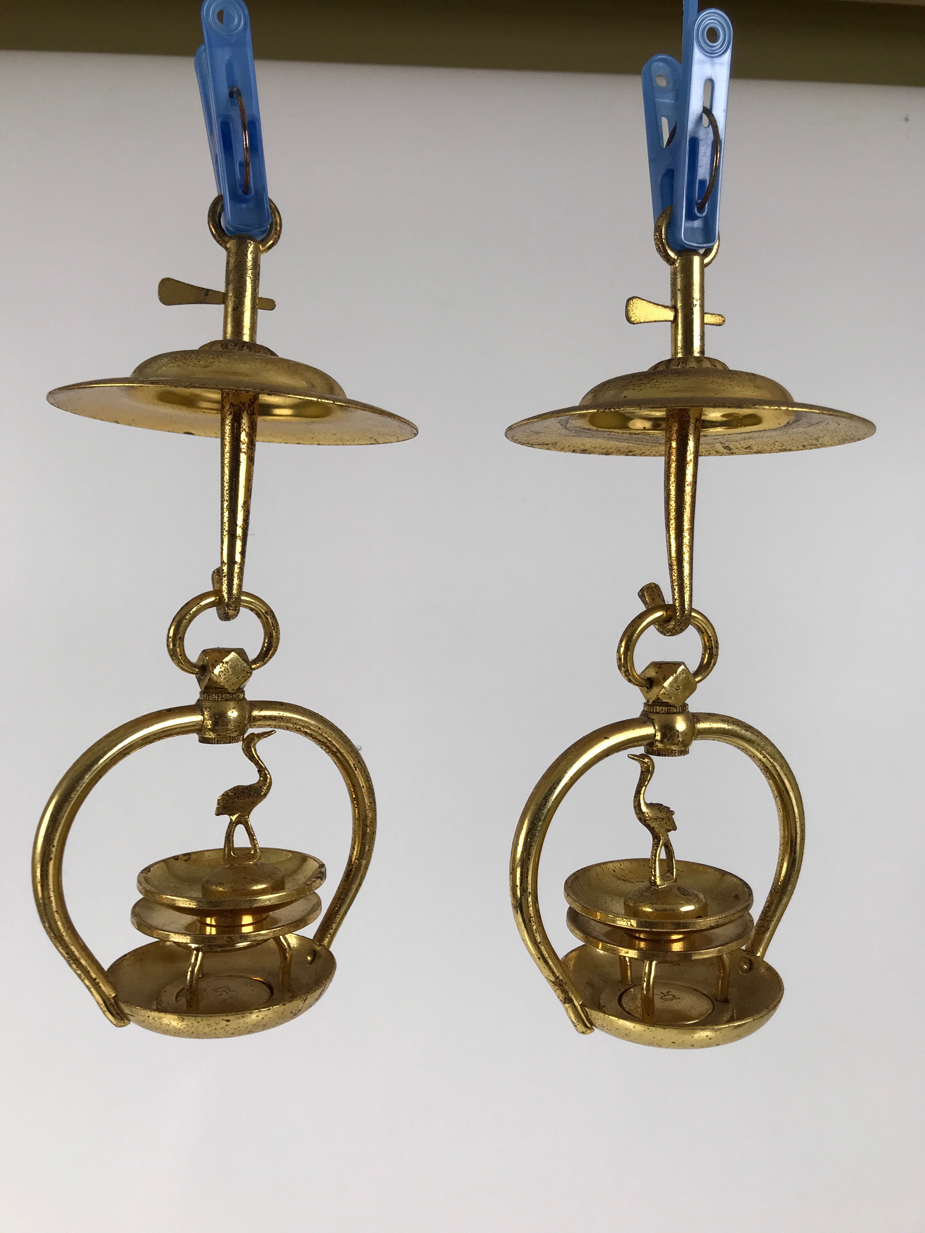 Japanese Buddhist Altar Fitting Brass Hanging Lantern Rinto Crane Butsudan BA694