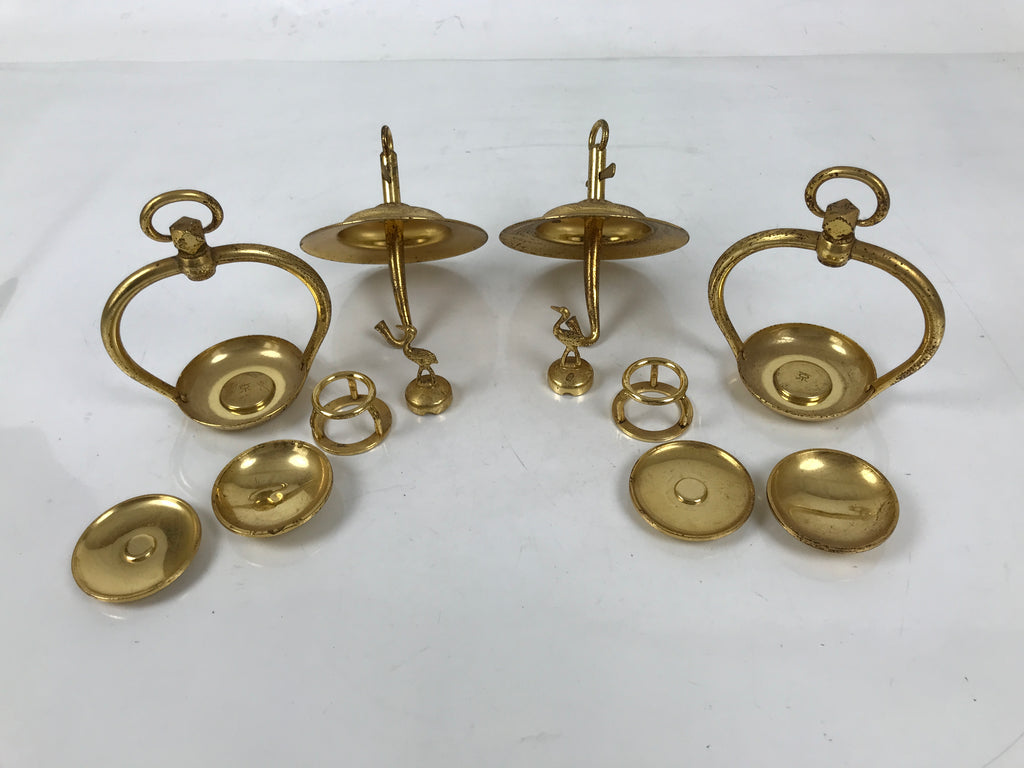 Japanese Buddhist Altar Fitting Brass Hanging Lantern Rinto Crane Butsudan BA694