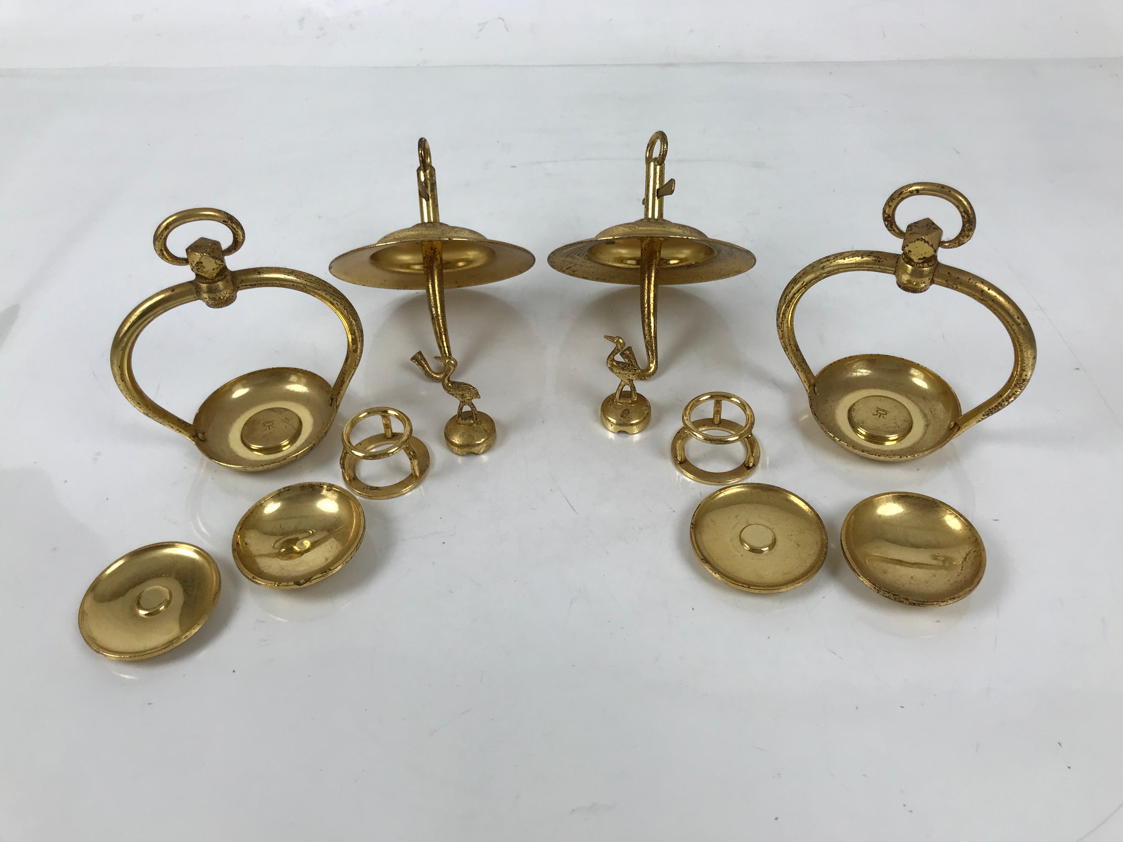 Japanese Buddhist Altar Fitting Brass Hanging Lantern Rinto Crane Butsudan BA694