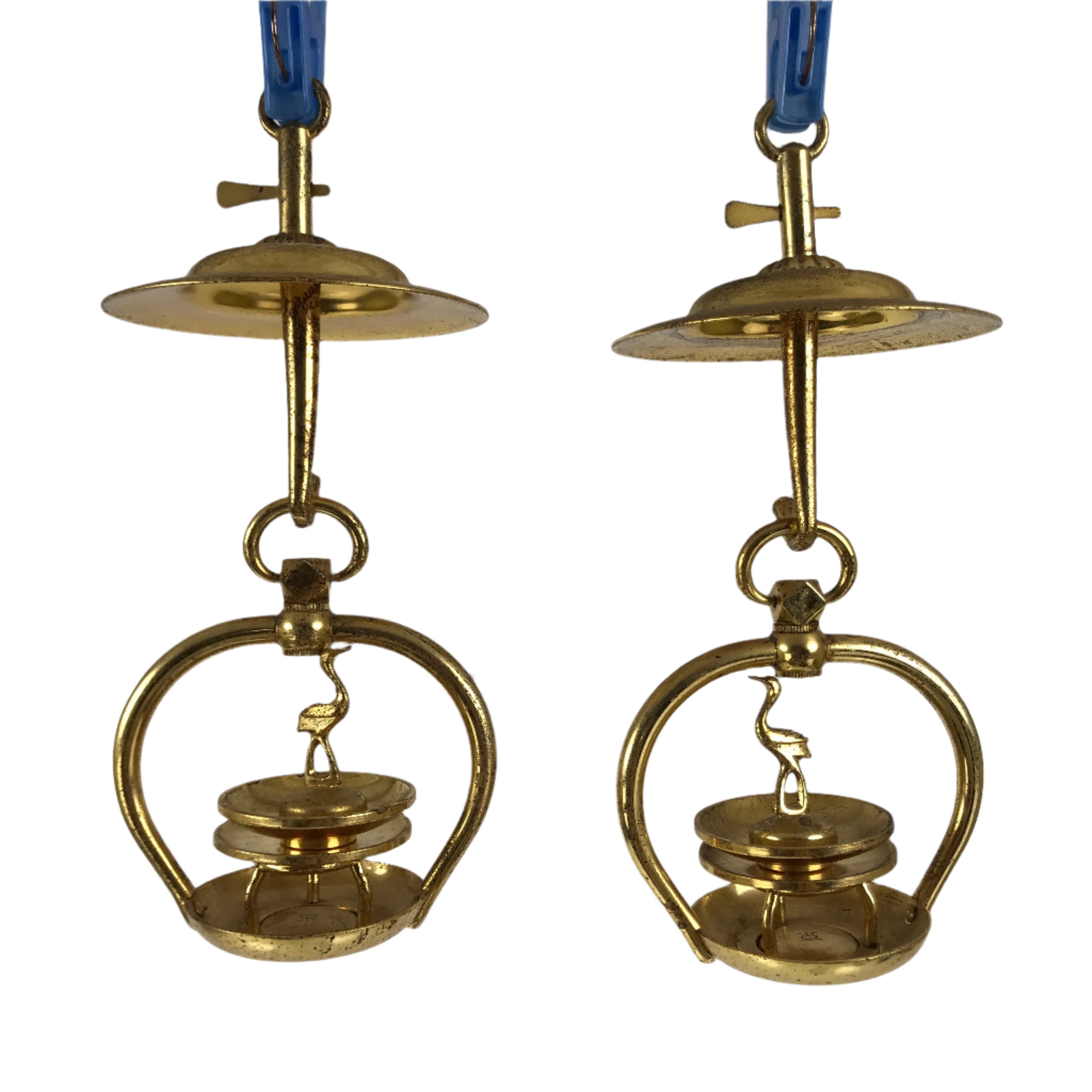 Japanese Buddhist Altar Fitting Brass Hanging Lantern Rinto Crane Butsudan BA694