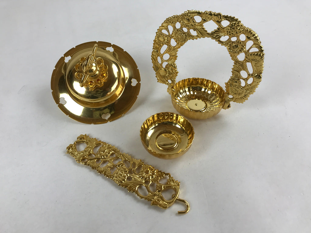 Japanese Buddhist Altar Fitting Brass Hanging Rinto Lantern Butsudan Gold BA217