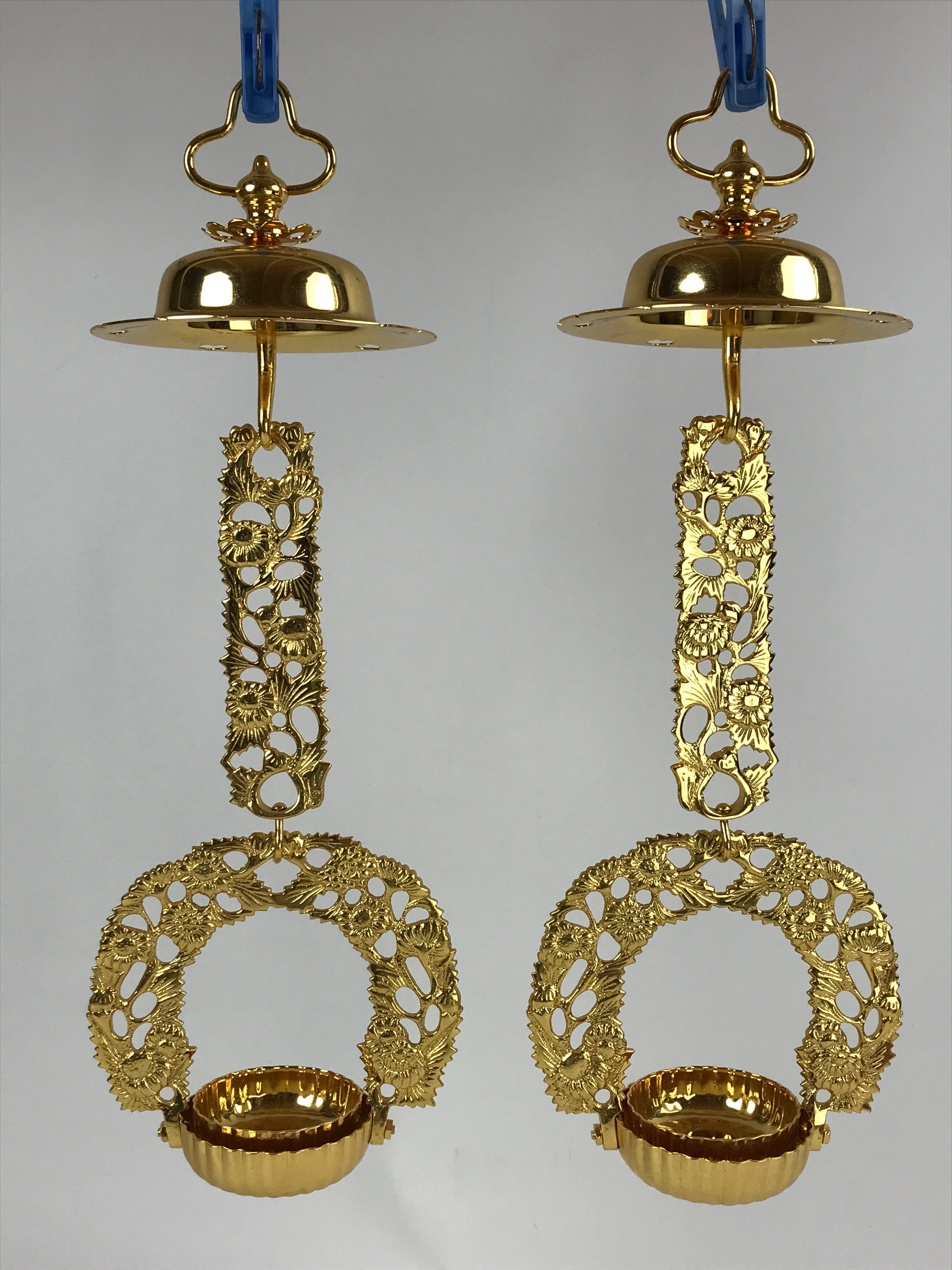 Japanese Buddhist Altar Fitting Brass Hanging Rinto Lantern Butsudan Gold BA217