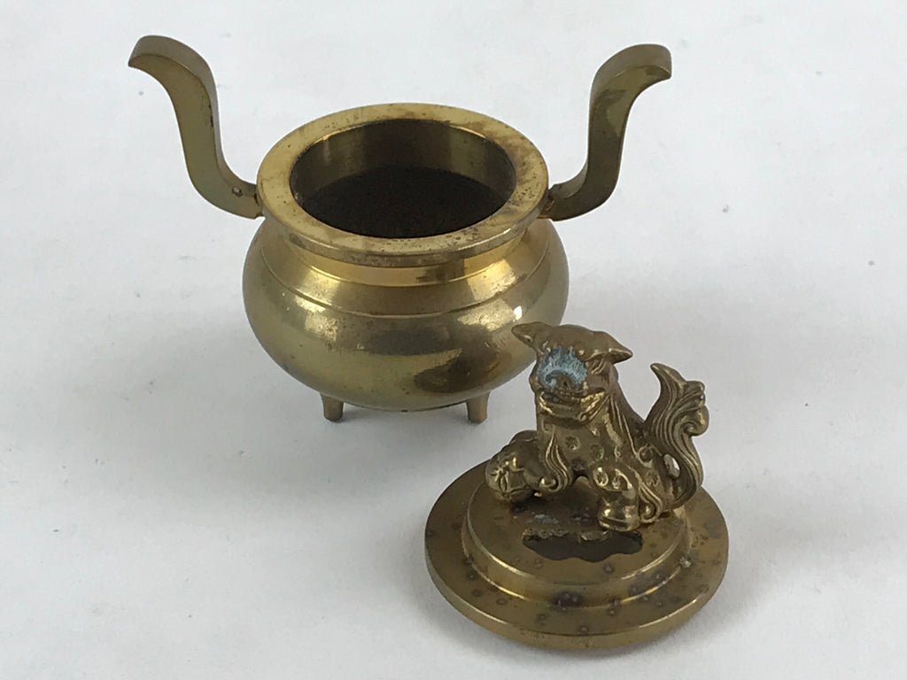 Japanese Buddhist Altar Fitting Brass Incense Burner Vtg Koro Gold Shisa BA38