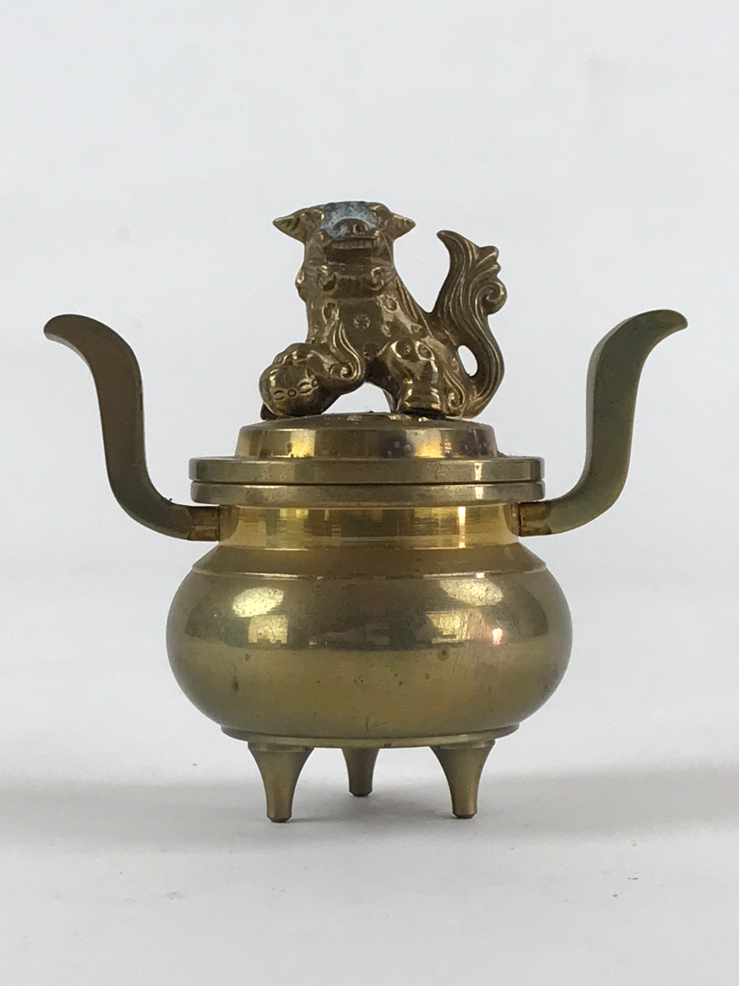Japanese Buddhist Altar Fitting Brass Incense Burner Vtg Koro Gold Shisa BA38