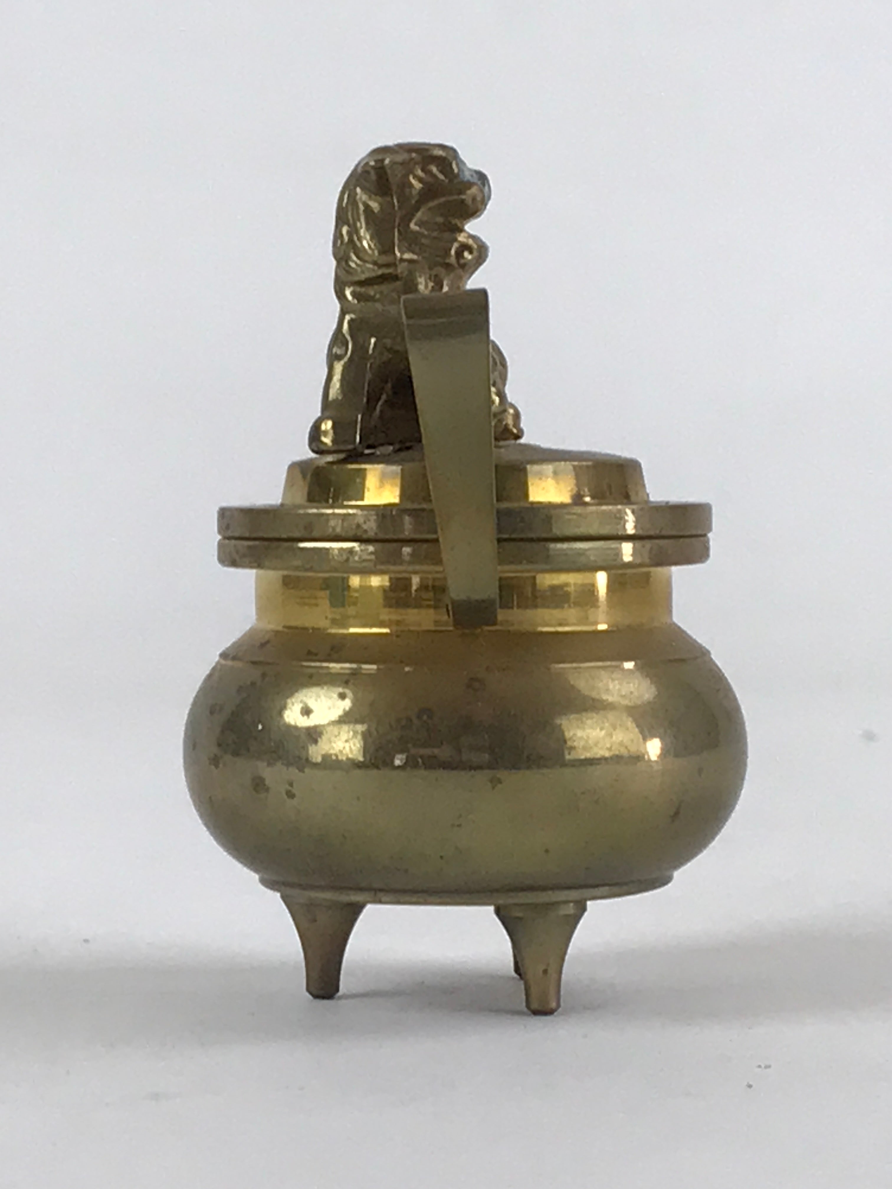 Japanese Buddhist Altar Fitting Brass Incense Burner Vtg Koro Gold Shisa BA38