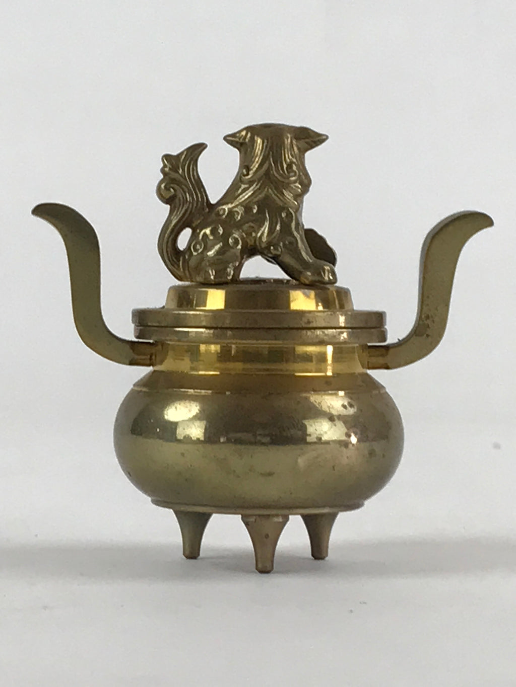 Japanese Buddhist Altar Fitting Brass Incense Burner Vtg Koro Gold Shisa BA38