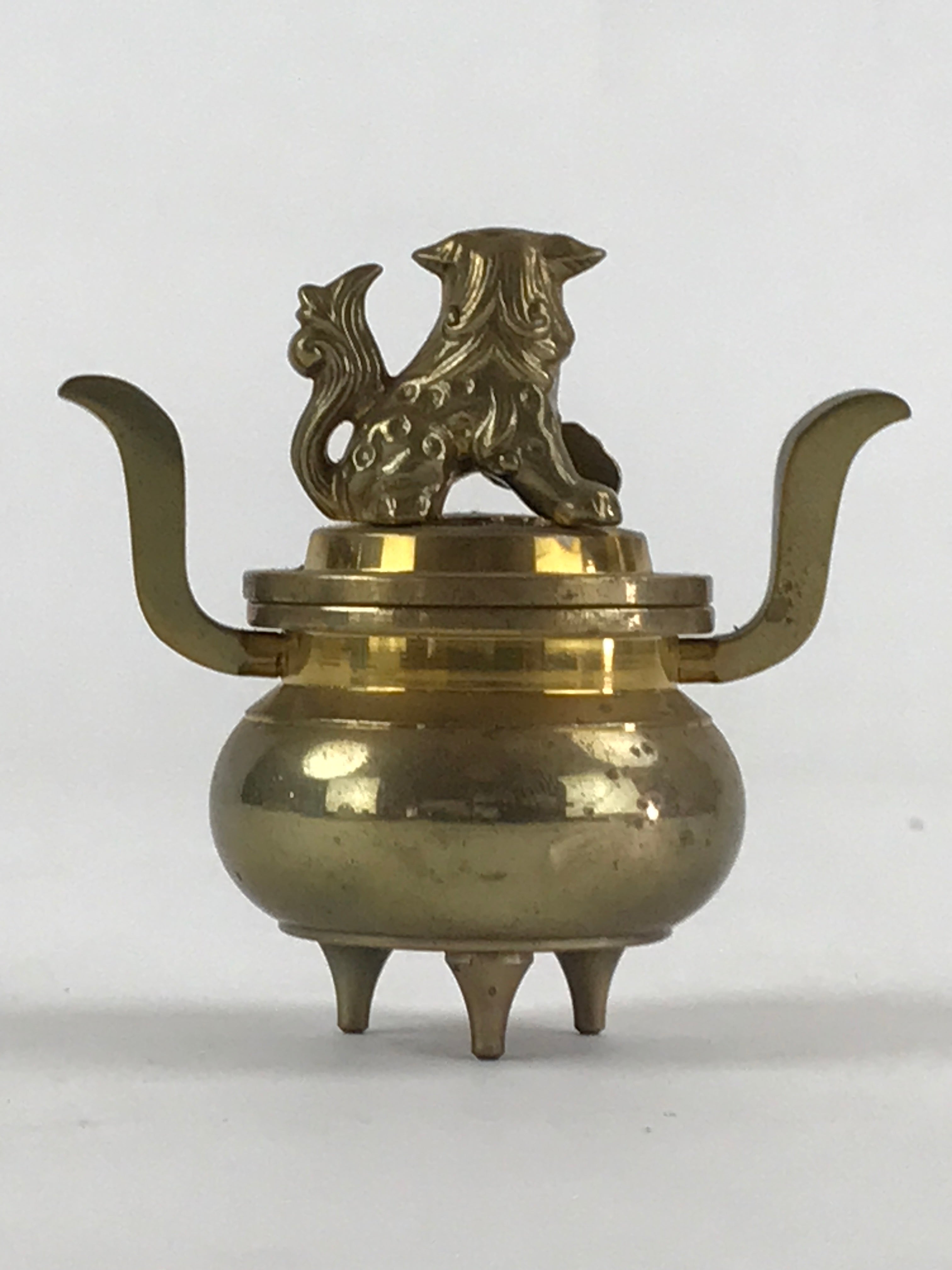 Japanese Buddhist Altar Fitting Brass Incense Burner Vtg Koro Gold Shisa BA38
