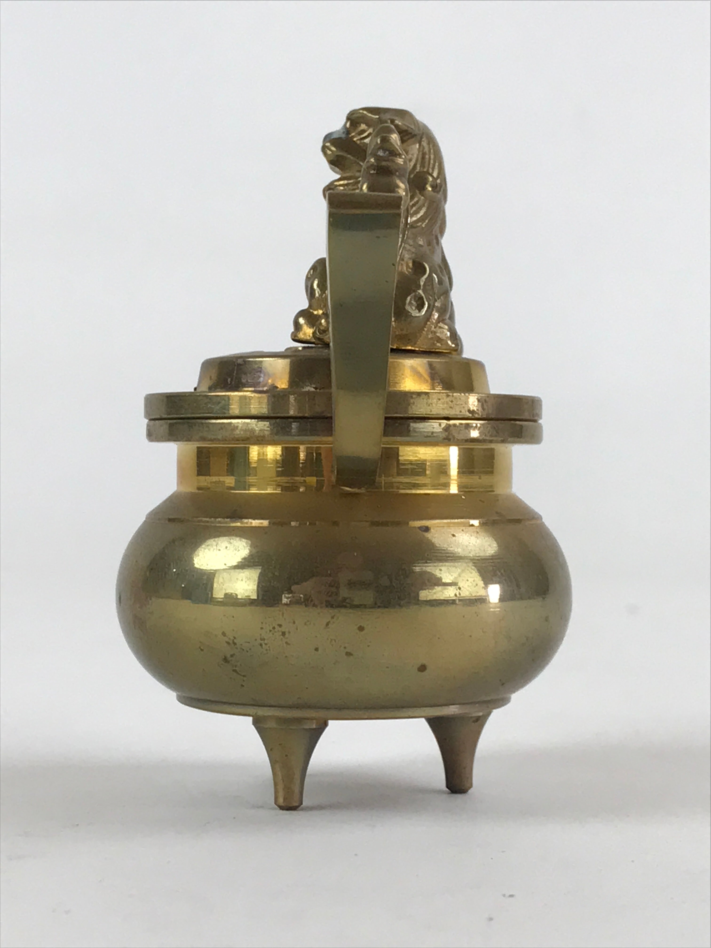 Japanese Buddhist Altar Fitting Brass Incense Burner Vtg Koro Gold Shisa BA38
