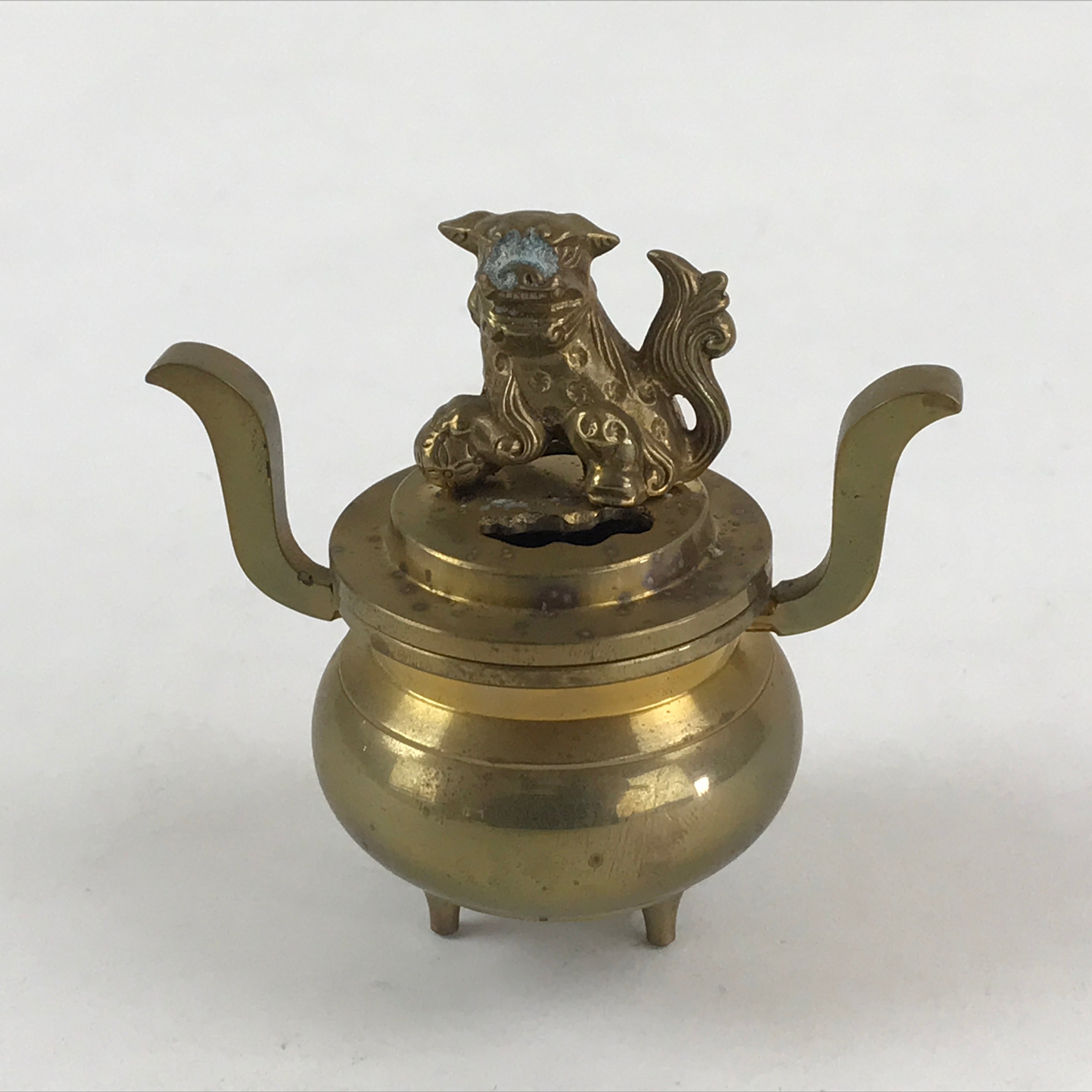 Japanese Buddhist Altar Fitting Brass Incense Burner Vtg Koro Gold Shisa BA38