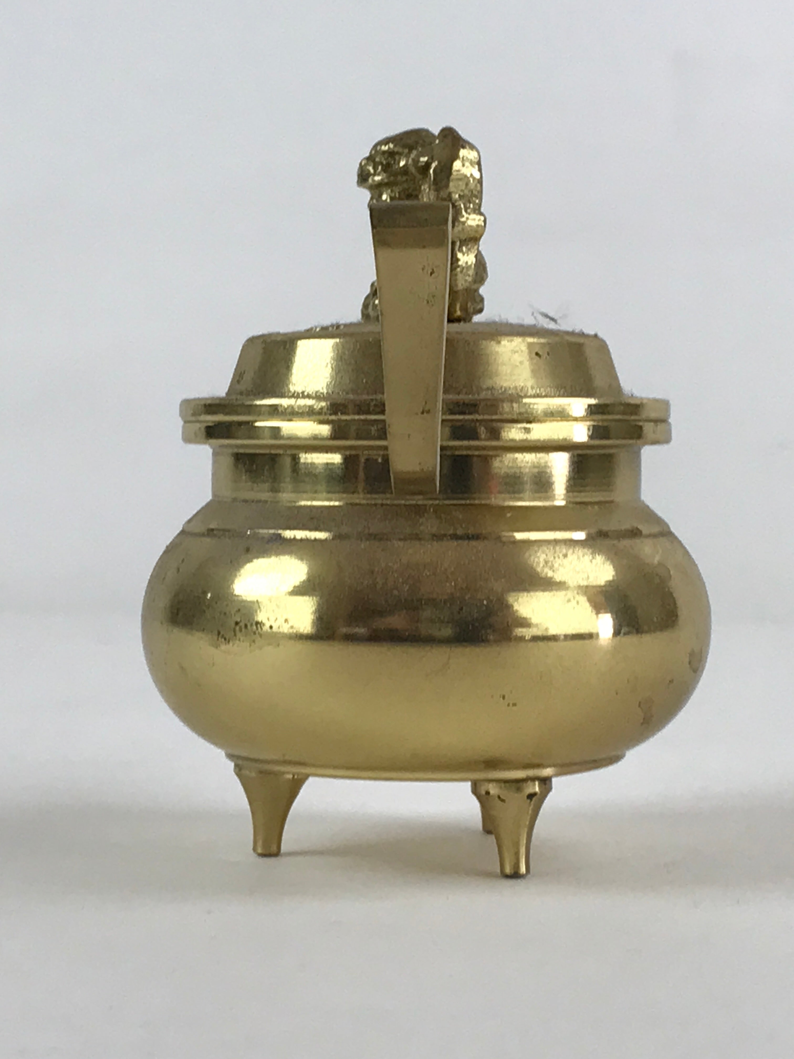 Japanese Buddhist Altar Fitting Brass Incense Burner Vtg Koro Gold Shisa BA67