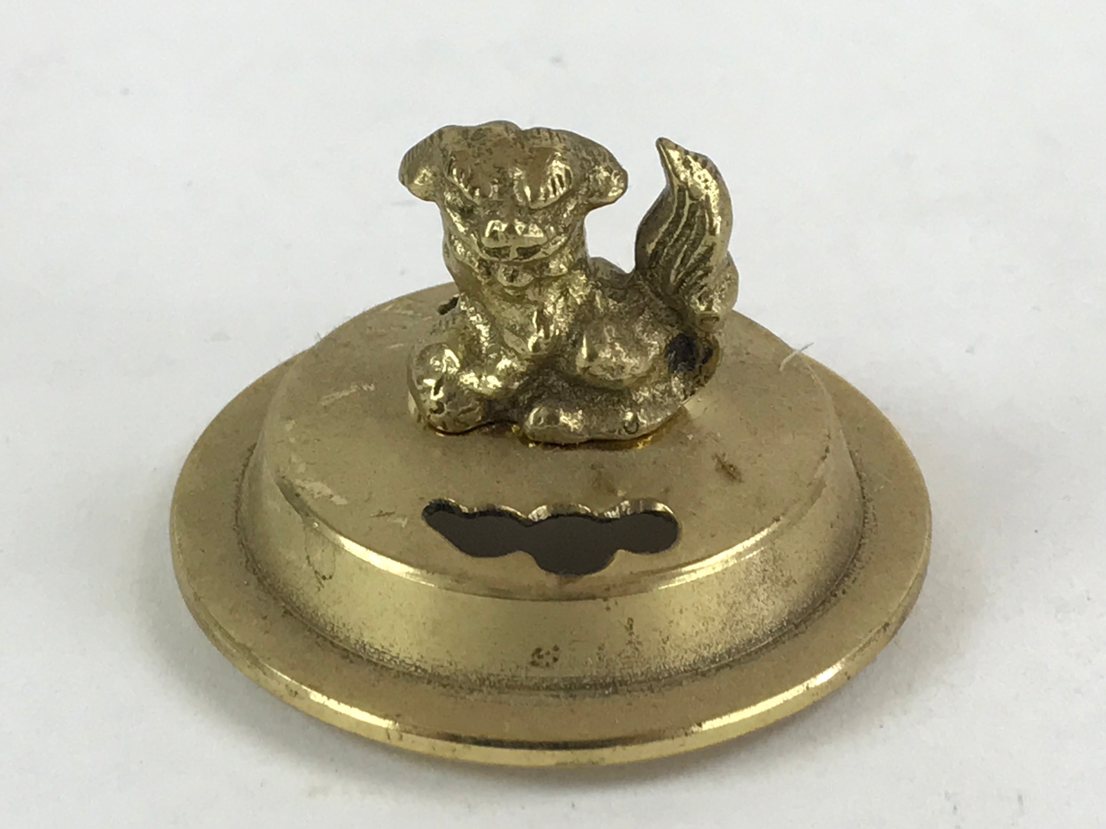 Japanese Buddhist Altar Fitting Brass Incense Burner Vtg Koro Gold Shisa BA67