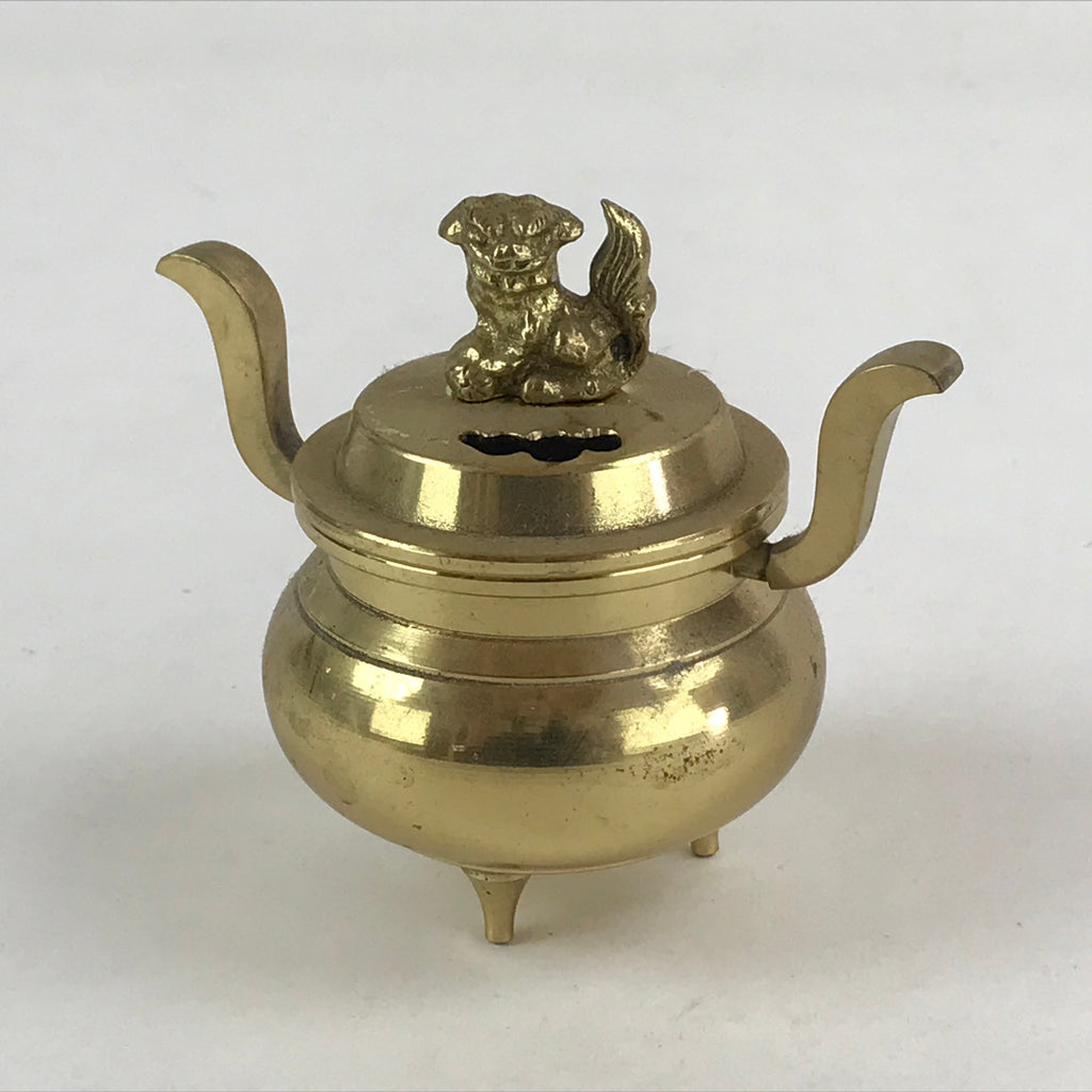 Japanese Buddhist Altar Fitting Brass Incense Burner Vtg Koro Gold Shisa BA67