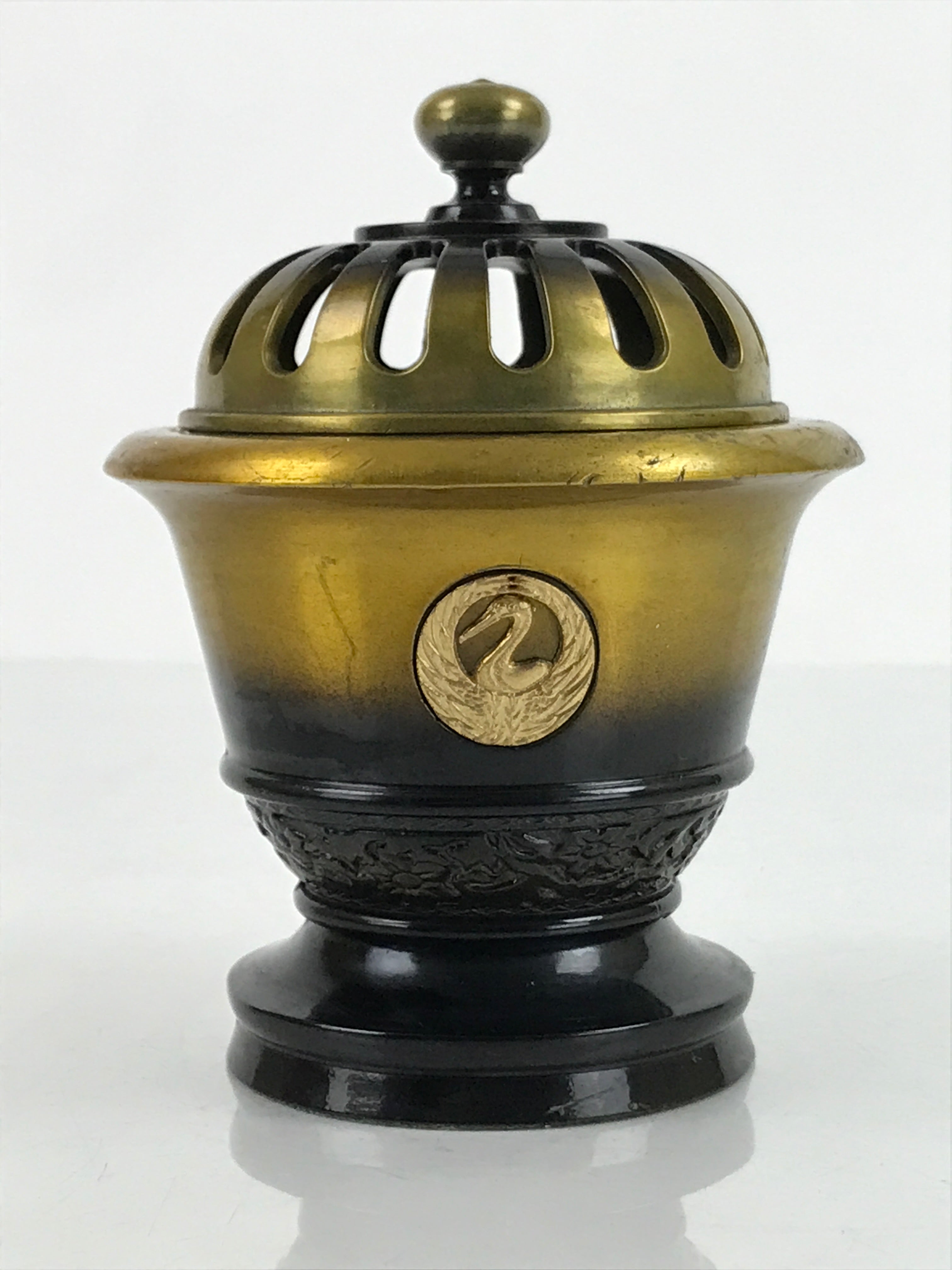 Japanese Buddhist Altar Fitting Brass Incense Burner Vtg Koro Lid Gold BA324