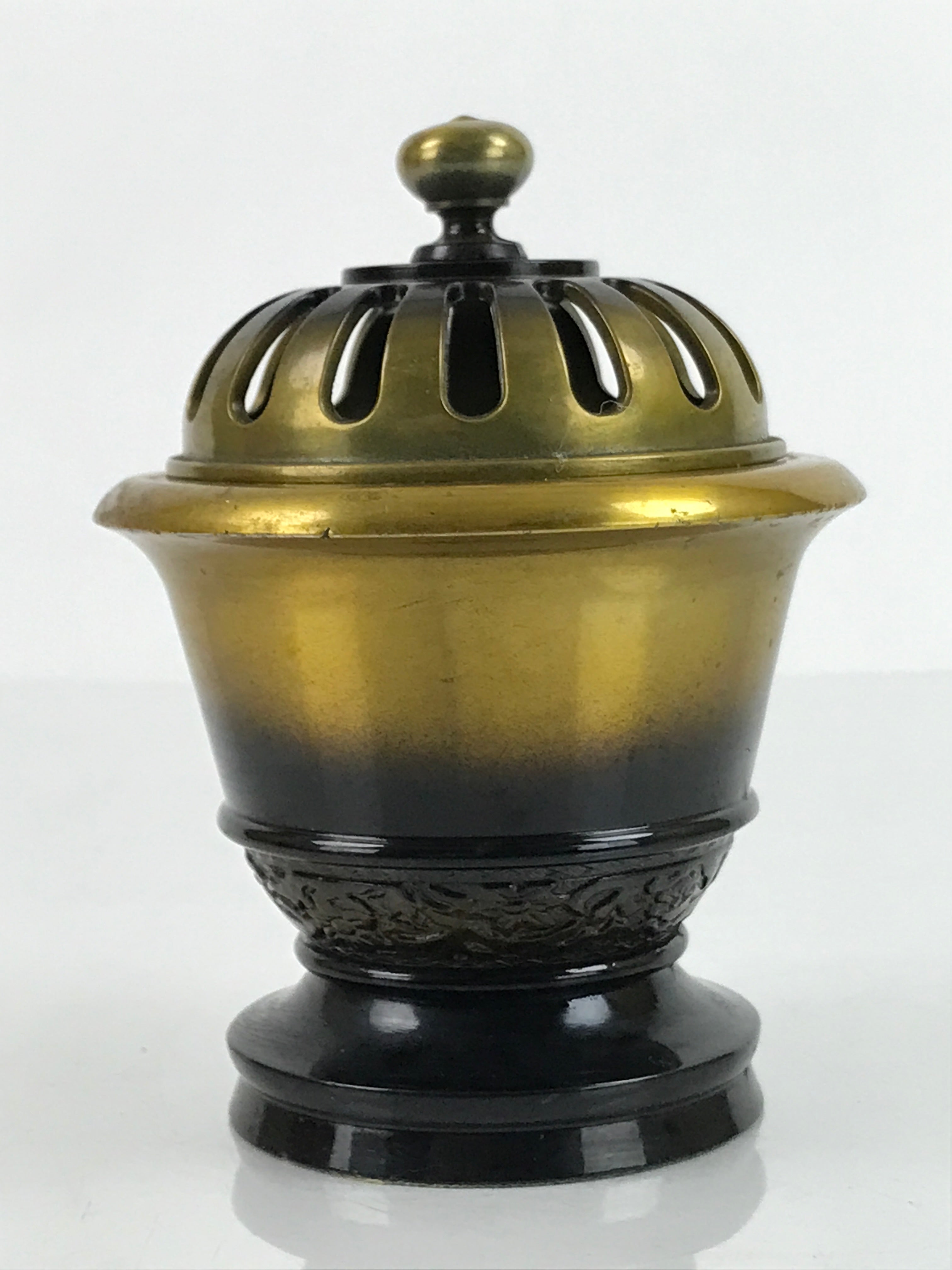 Japanese Buddhist Altar Fitting Brass Incense Burner Vtg Koro Lid Gold BA324