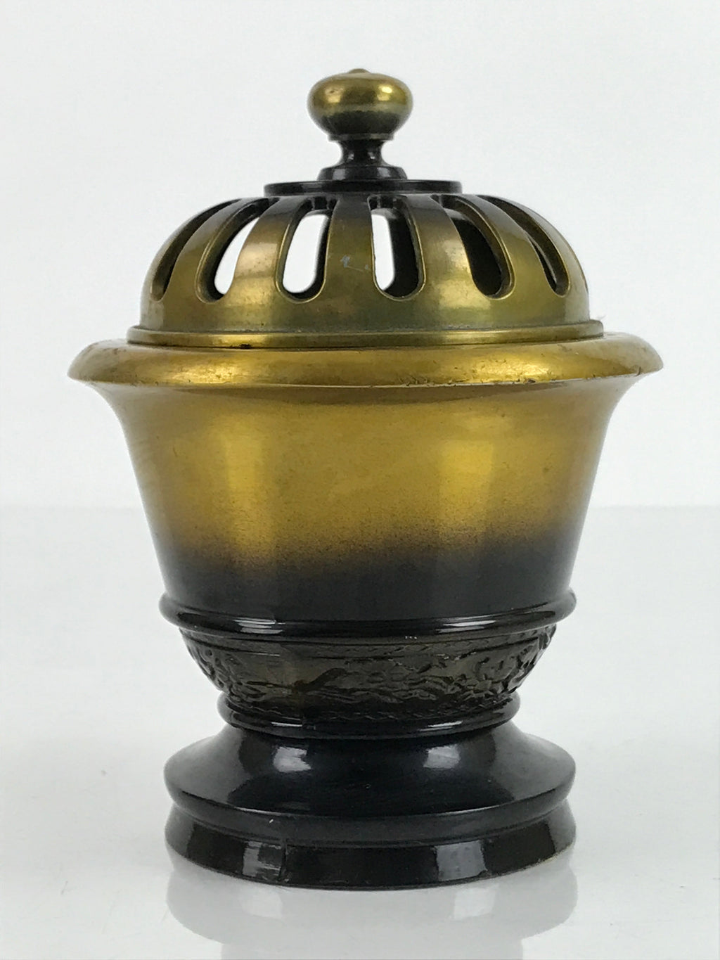 Japanese Buddhist Altar Fitting Brass Incense Burner Vtg Koro Lid Gold BA324