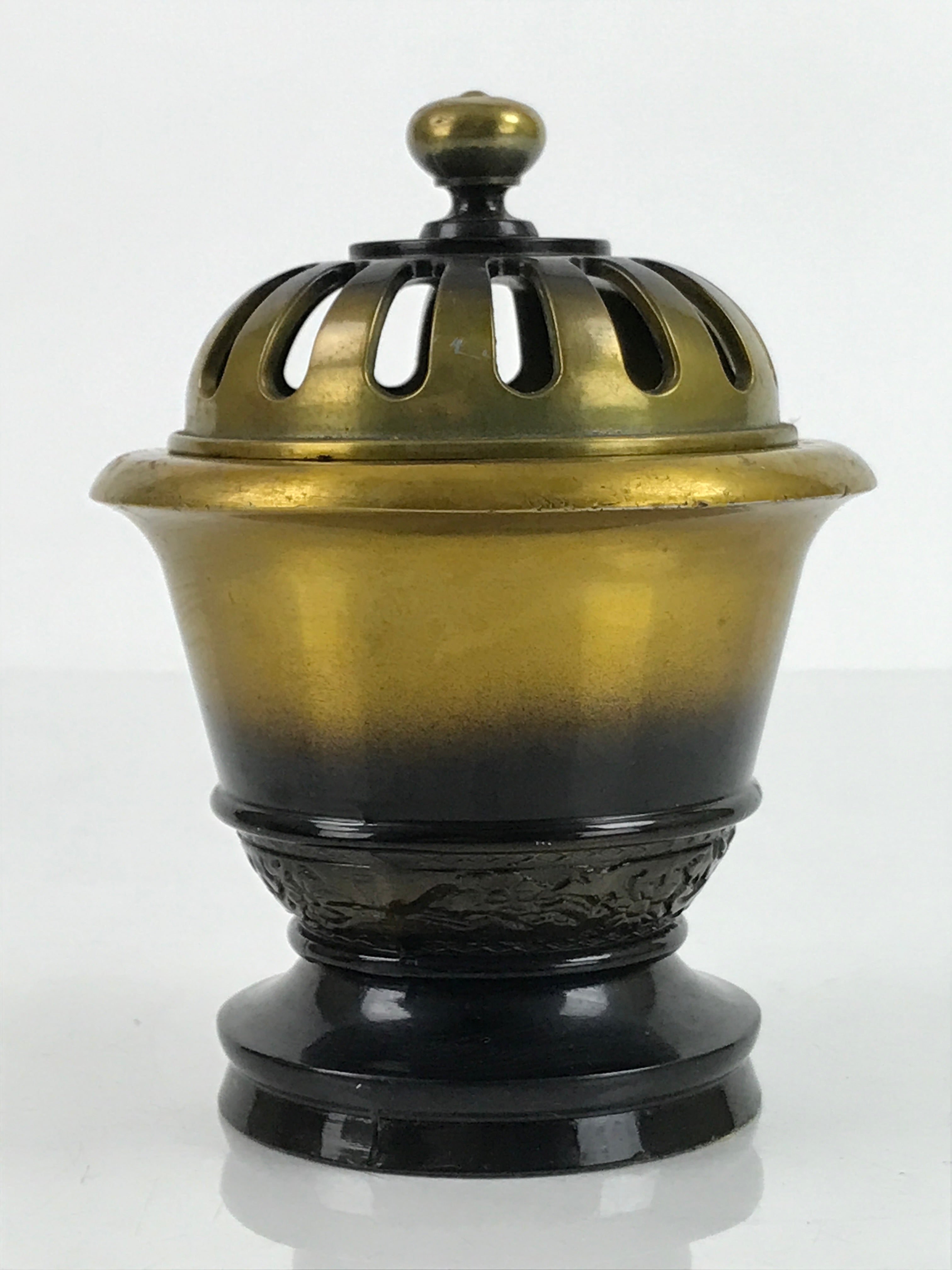 Japanese Buddhist Altar Fitting Brass Incense Burner Vtg Koro Lid Gold BA324