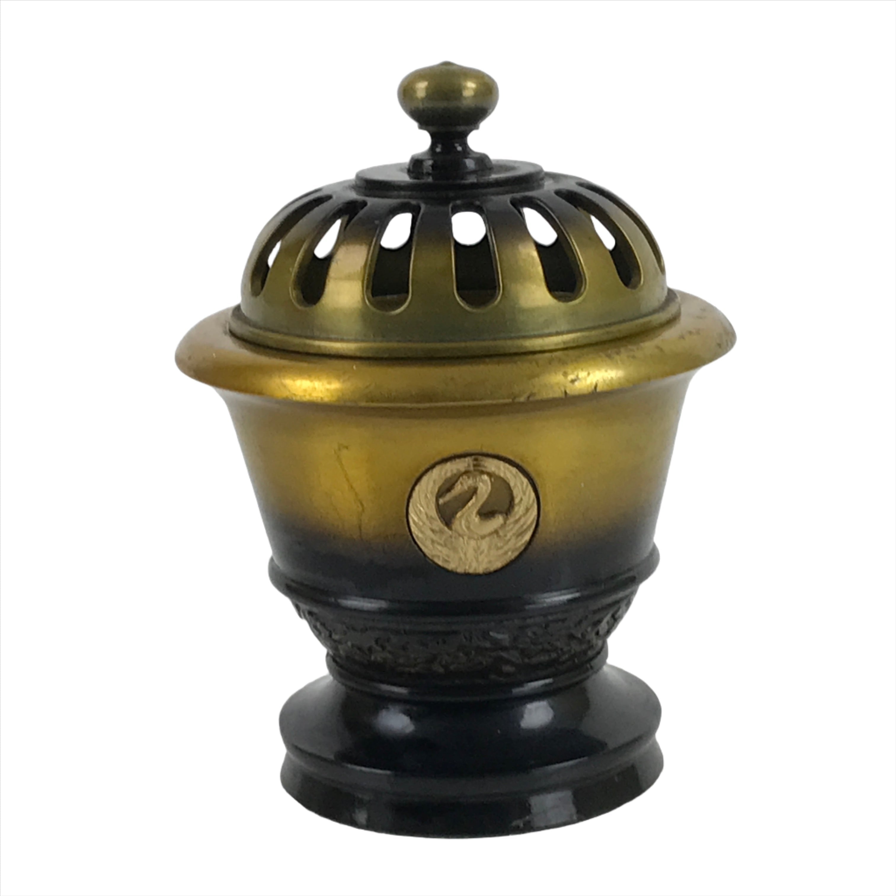 Japanese Buddhist Altar Fitting Brass Incense Burner Vtg Koro Lid Gold BA324