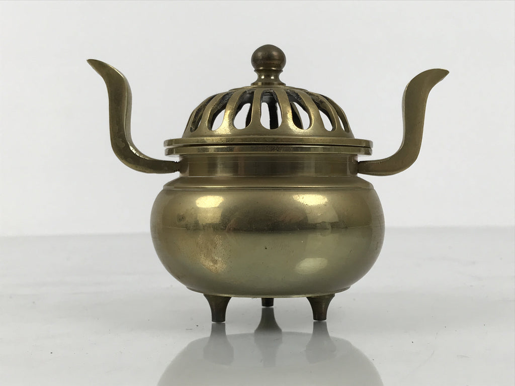 Japanese Buddhist Altar Fitting Brass Lidded Incense Burner Vtg Koro Gold BA866