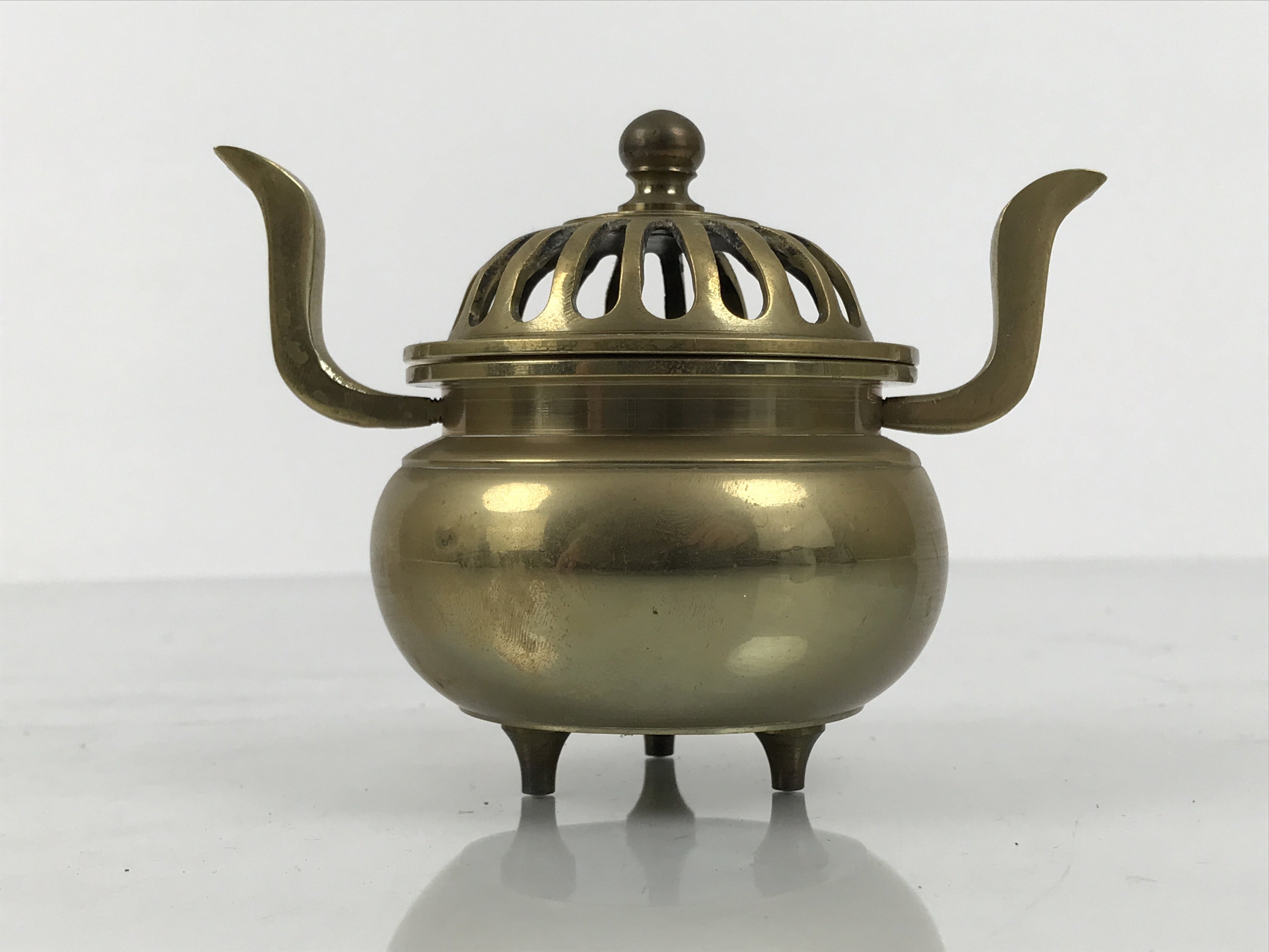 Japanese Buddhist Altar Fitting Brass Lidded Incense Burner Vtg Koro Gold BA866
