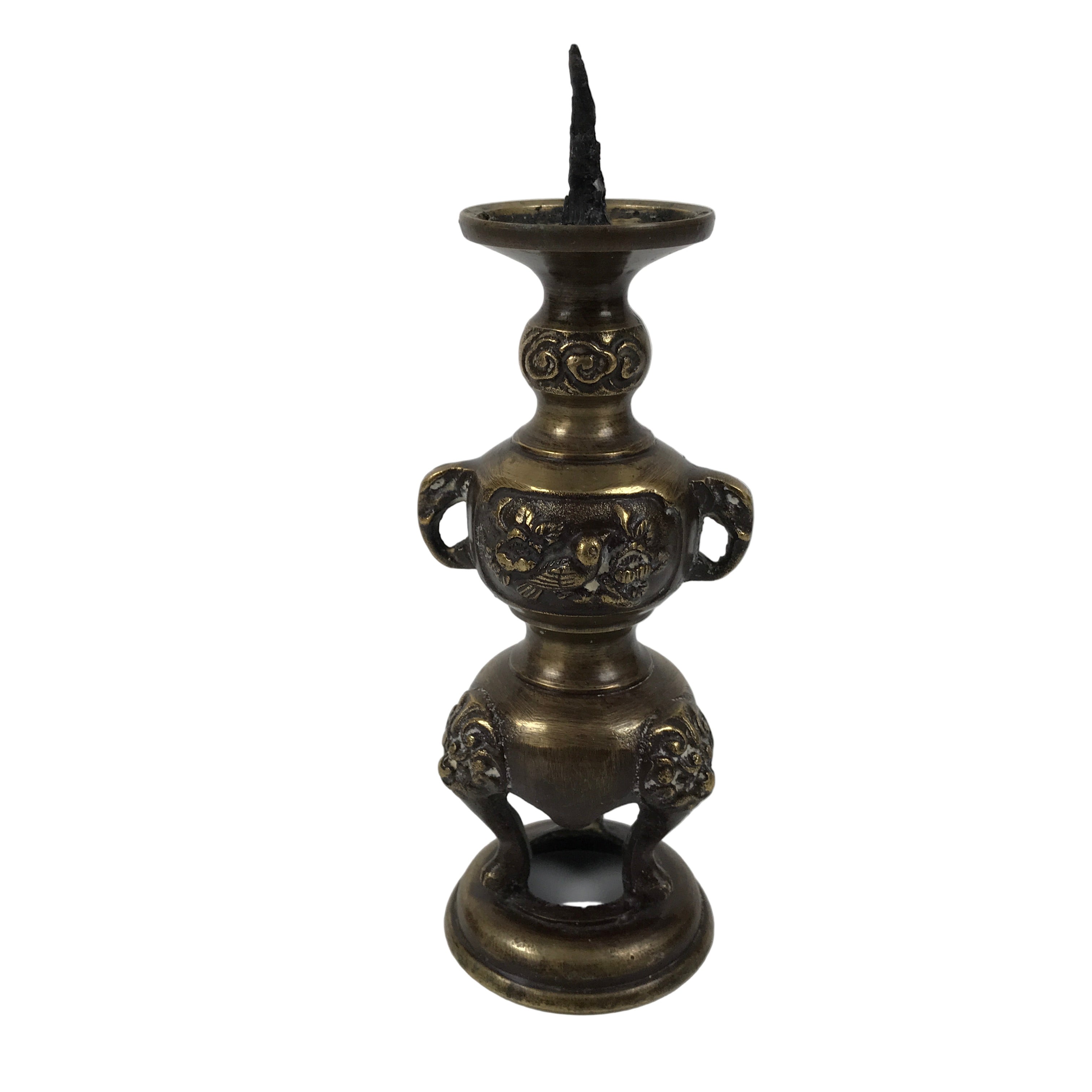 Japanese Buddhist Altar Fitting Brass Metal Candle Stand Shokudai Gold BA769