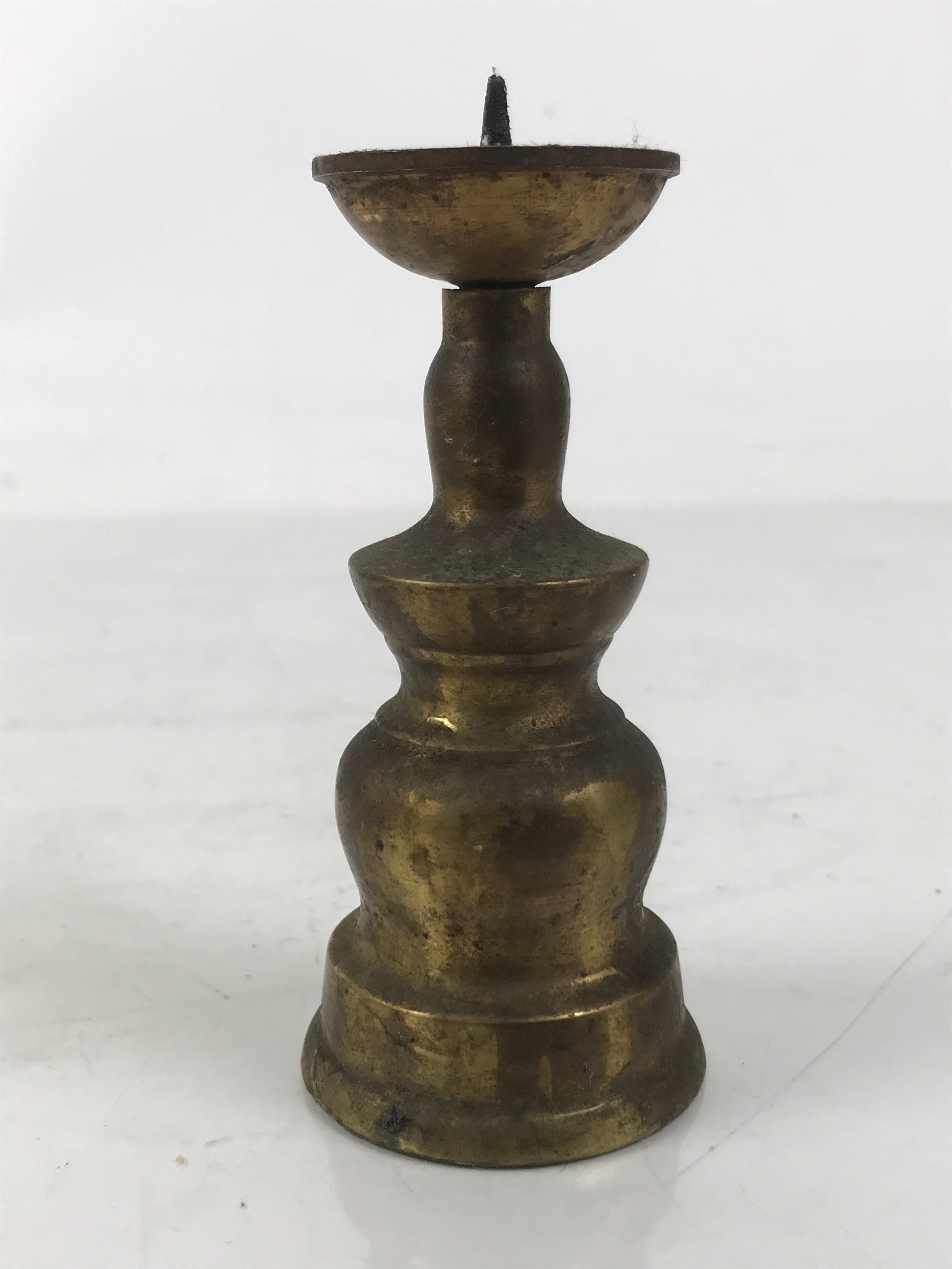 Japanese Buddhist Altar Fitting Brass Metal Candle Stand Vtg Shokudai Gold BA660
