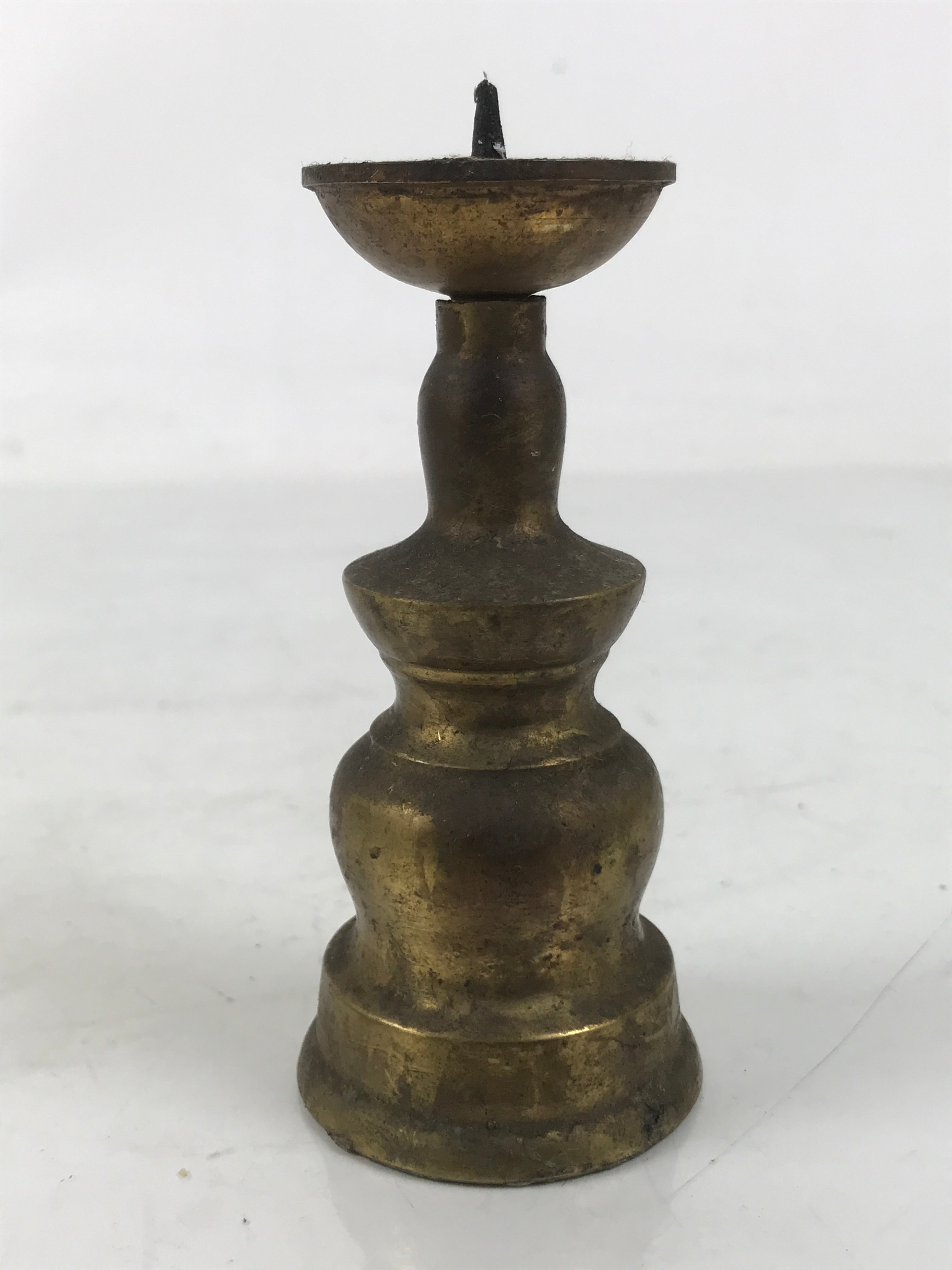 Japanese Buddhist Altar Fitting Brass Metal Candle Stand Vtg Shokudai Gold BA660