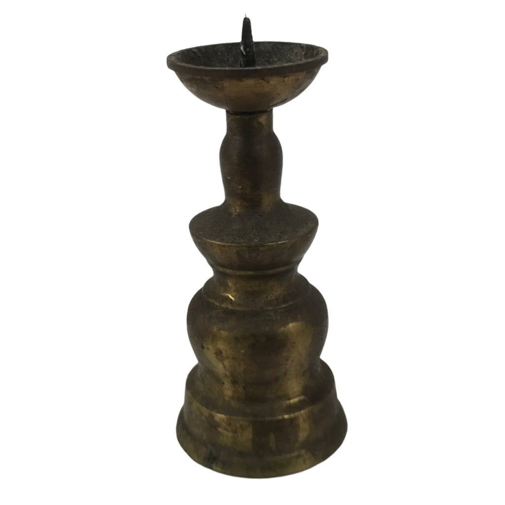 Japanese Buddhist Altar Fitting Brass Metal Candle Stand Vtg Shokudai Gold BA660