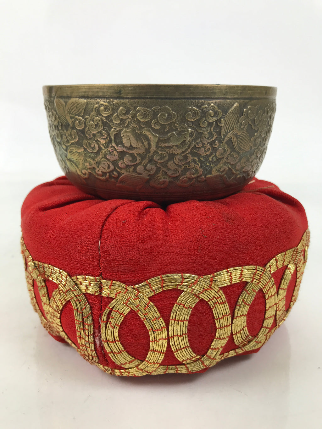 Japanese Buddhist Altar Fitting Brass Orin Bell Vtg Singing Bowl Pillow BA754