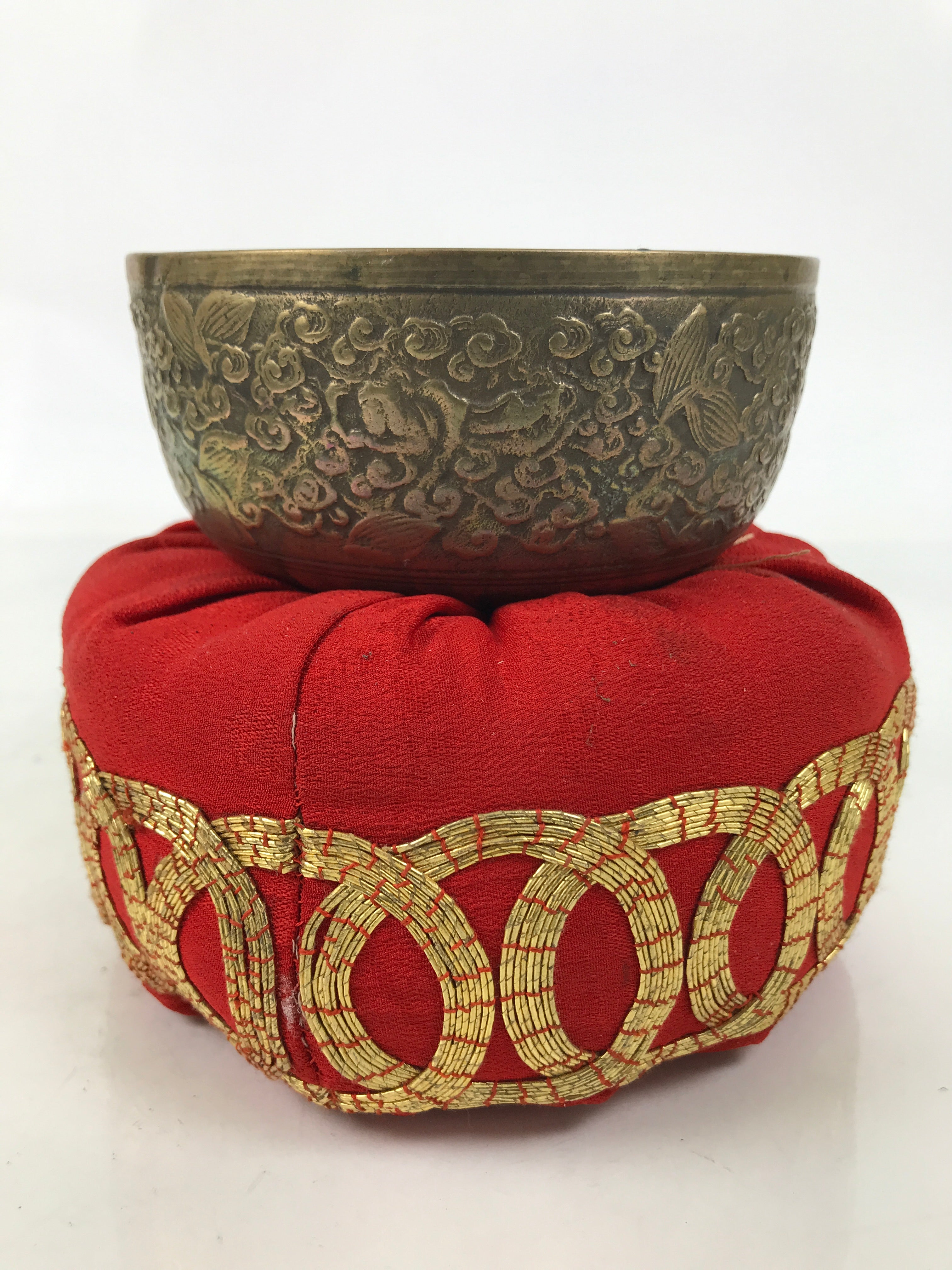 Japanese Buddhist Altar Fitting Brass Orin Bell Vtg Singing Bowl Pillow BA754